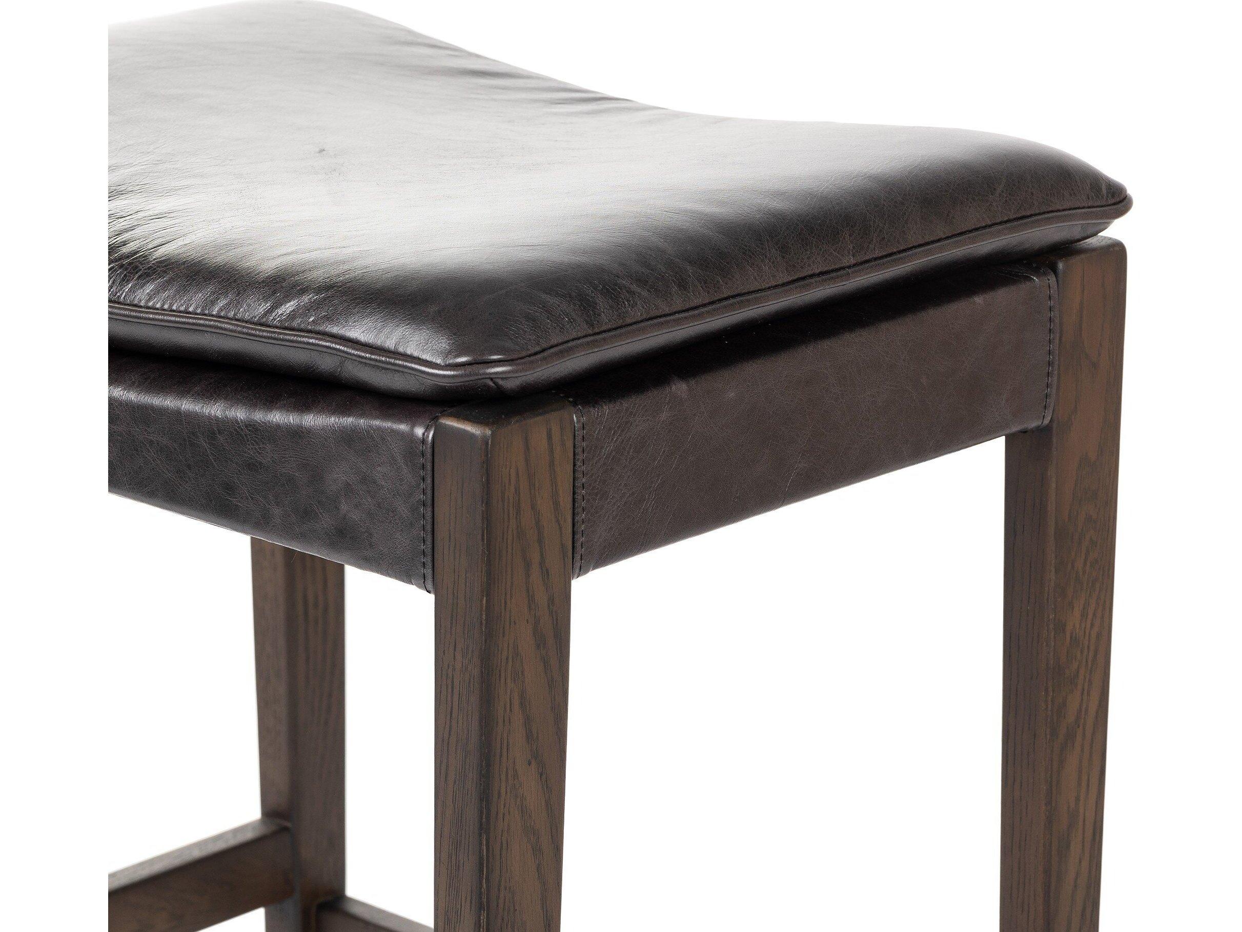 Four Hands Ashford Aya Sonoma Black Leather Oak Wood Bar Stool