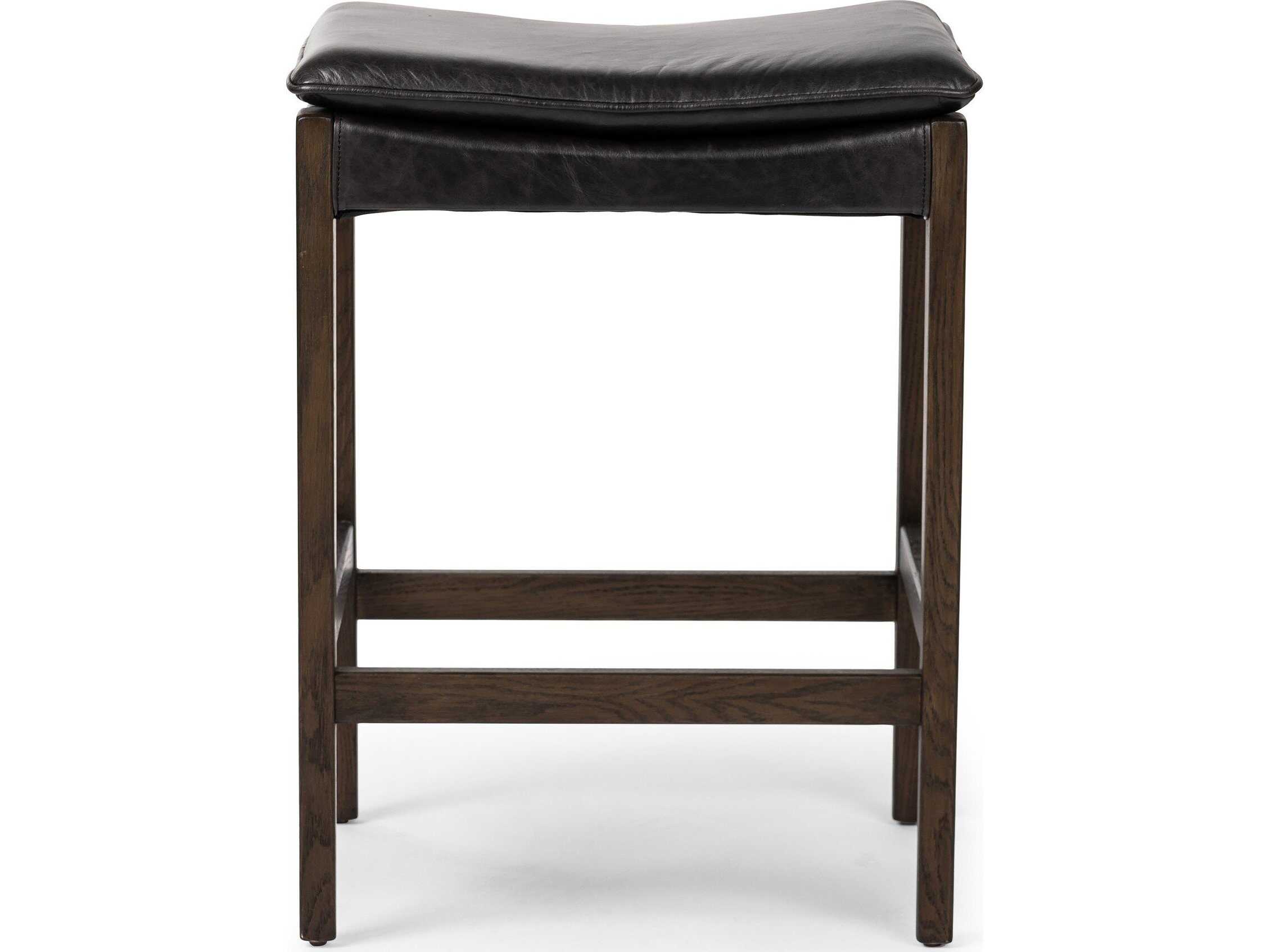 Four Hands Ashford Aya Sonoma Black Leather Oak Wood Counter Stool