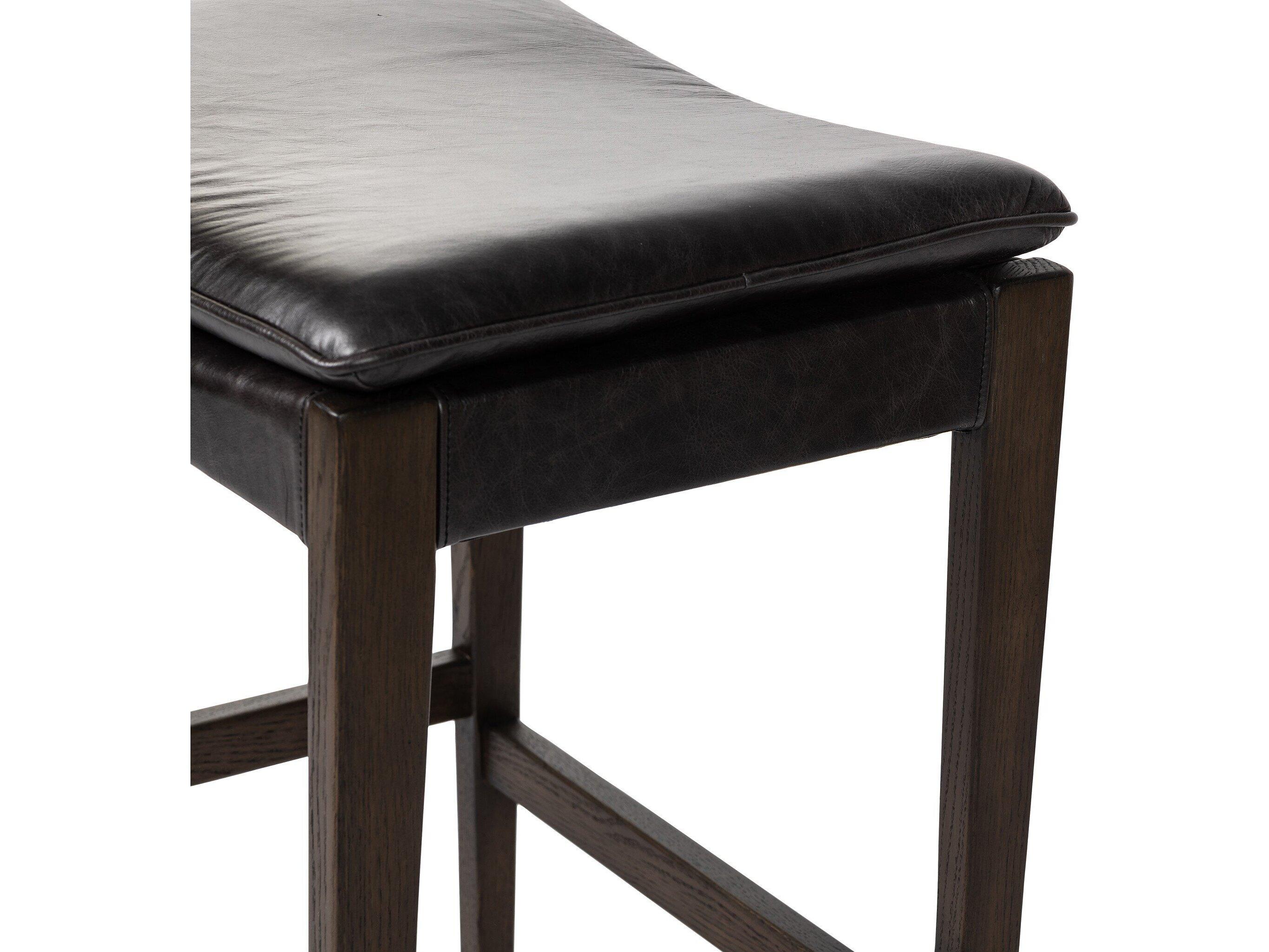 Four Hands Ashford Aya Sonoma Black Leather Oak Wood Counter Stool