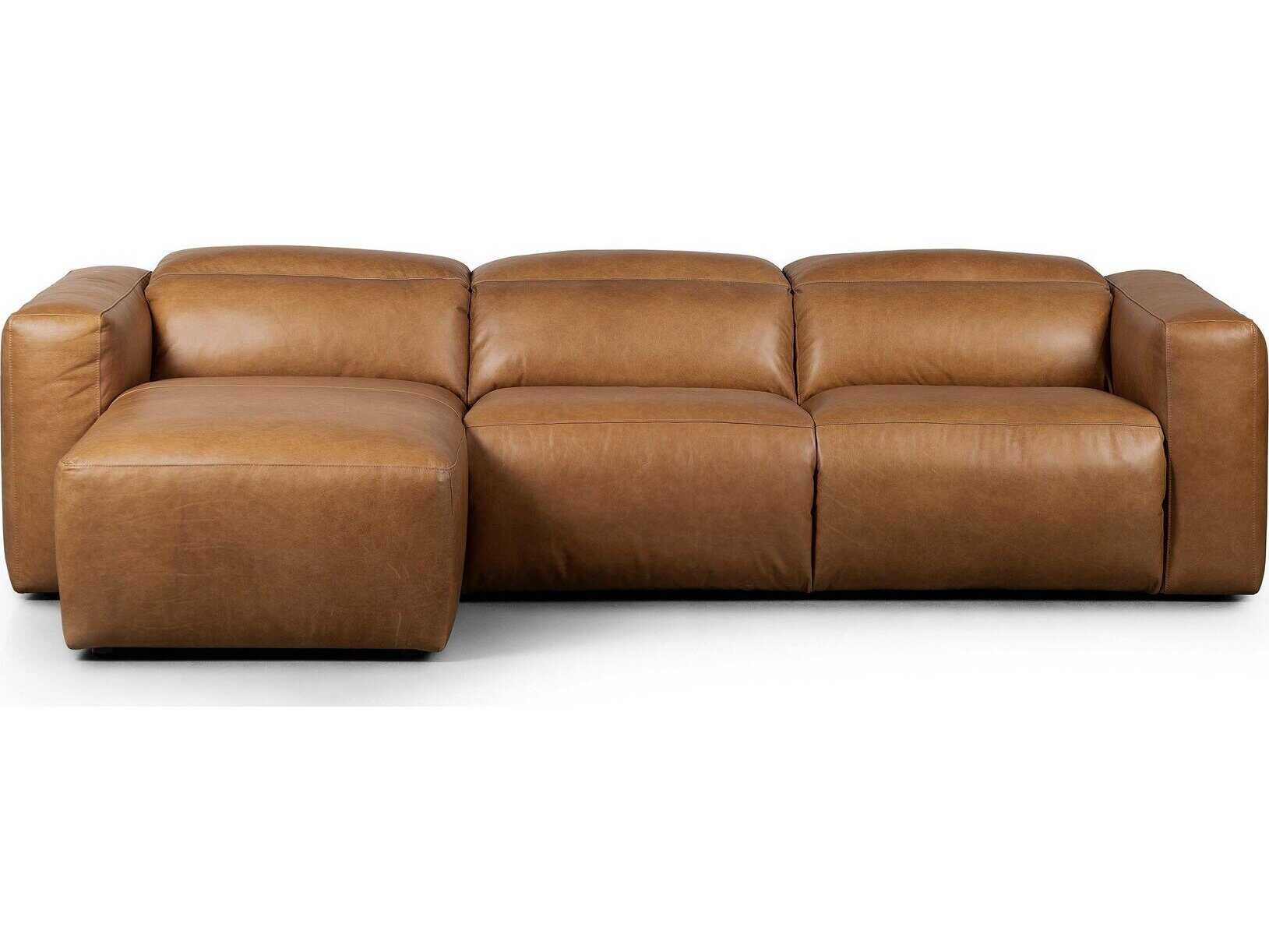 Four Hands Norwood Radley Power Recliner 3 - Piece Brown Leather Sectional Sofa with LAF Chaise