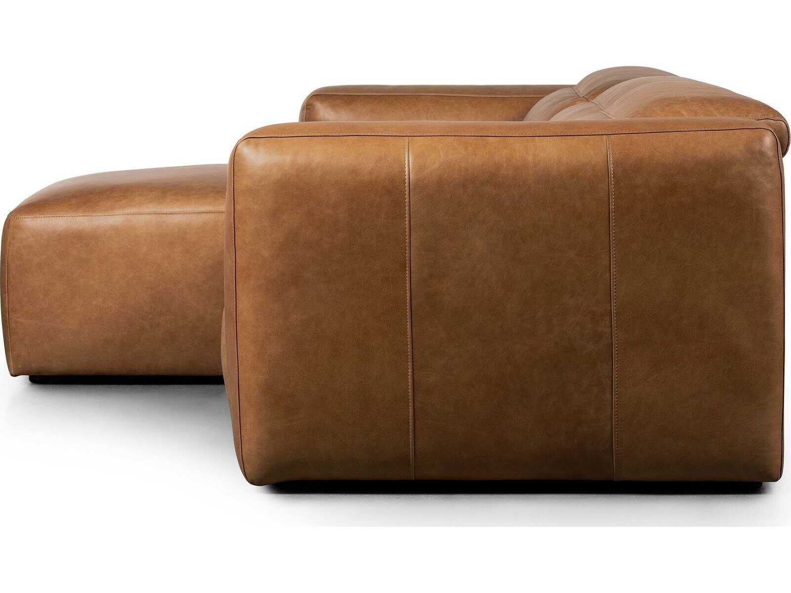 Four Hands Norwood Radley Power Recliner 3 - Piece Brown Leather Sectional Sofa with LAF Chaise