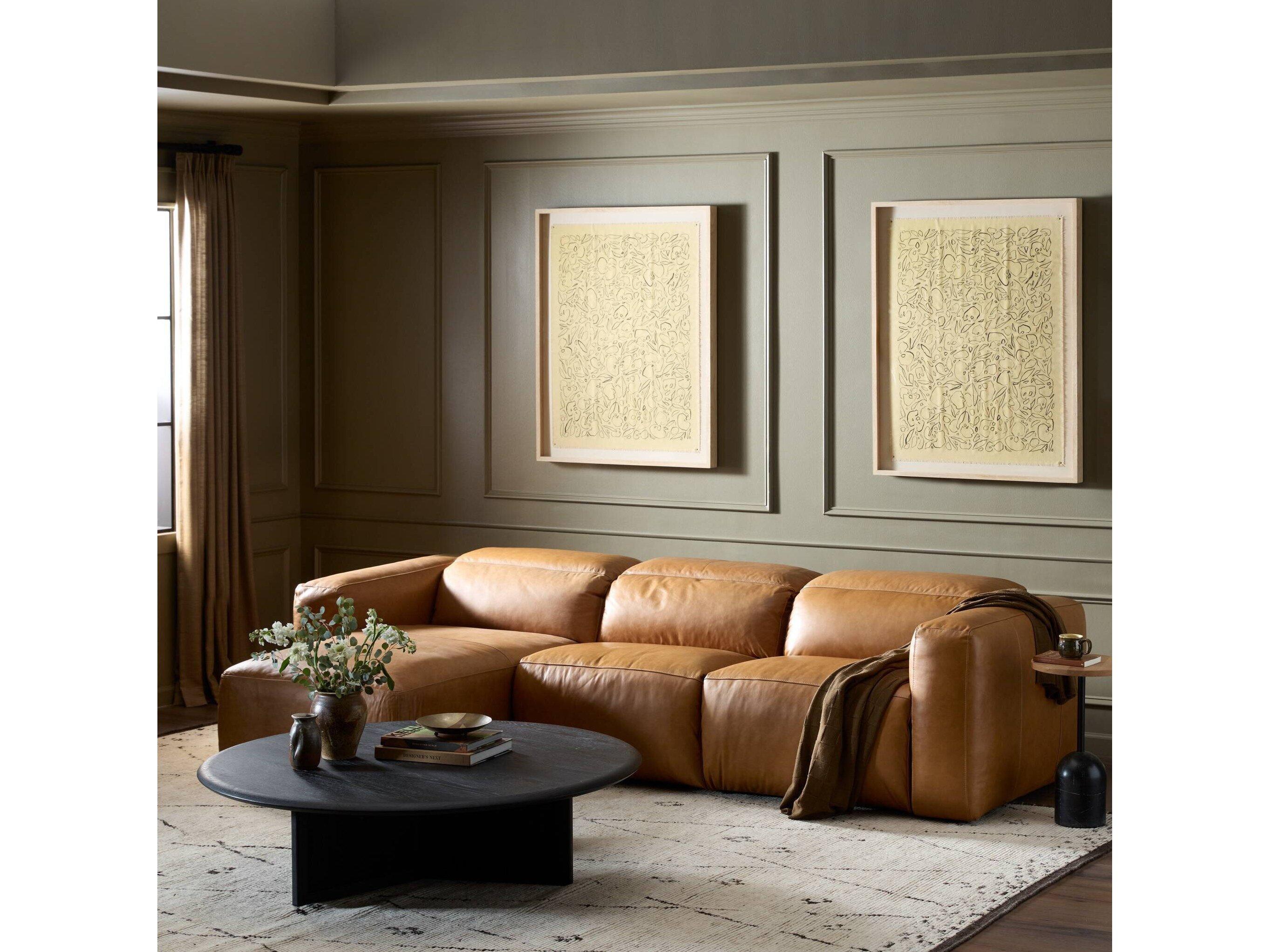 Four Hands Norwood Radley Power Recliner 3 - Piece Brown Leather Sectional Sofa with LAF Chaise