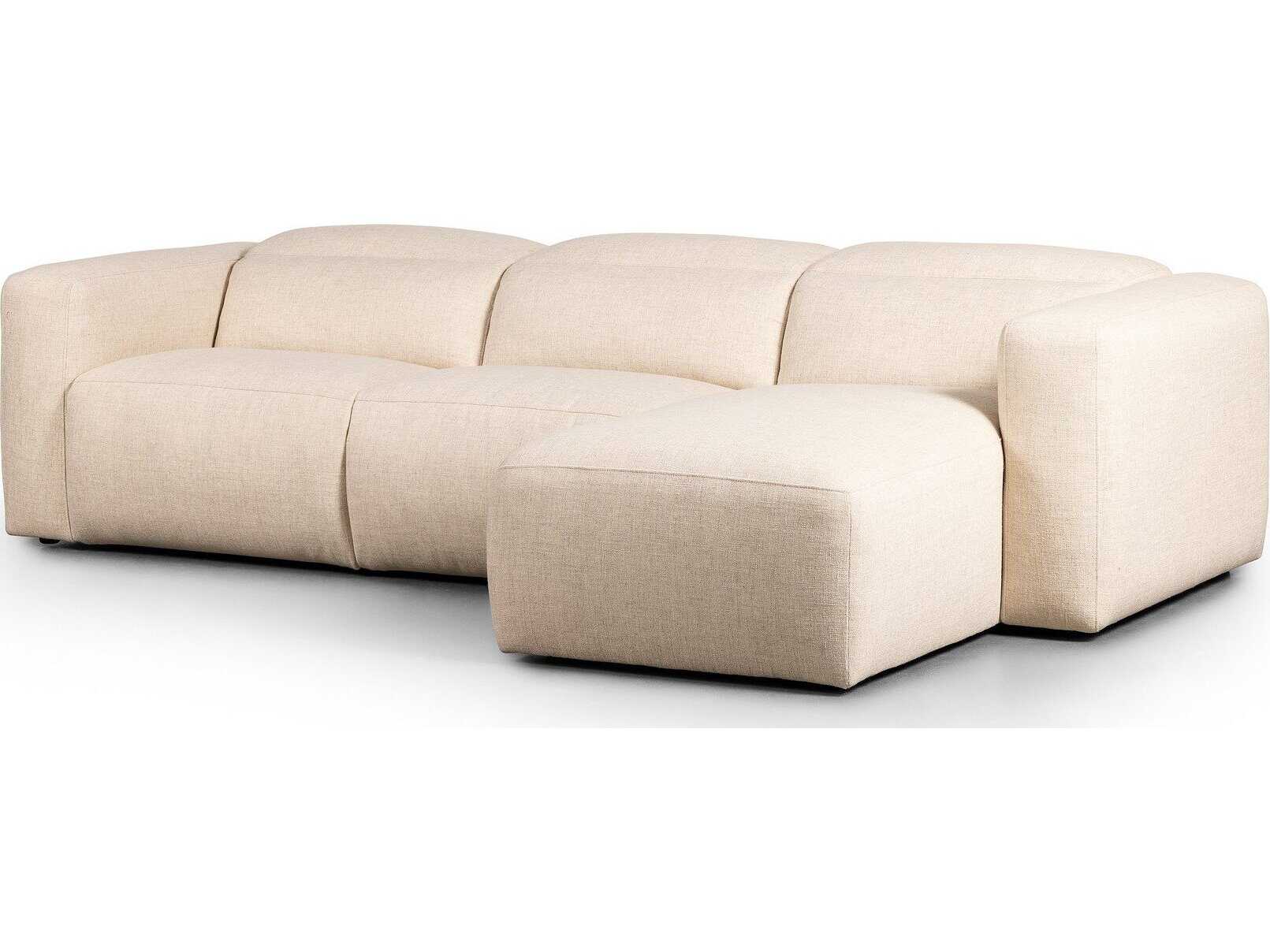 Four Hands Norwood Radley Power Recliner 3 - Piece Cream Upholstered Sectional Sofa with RAF Chaise