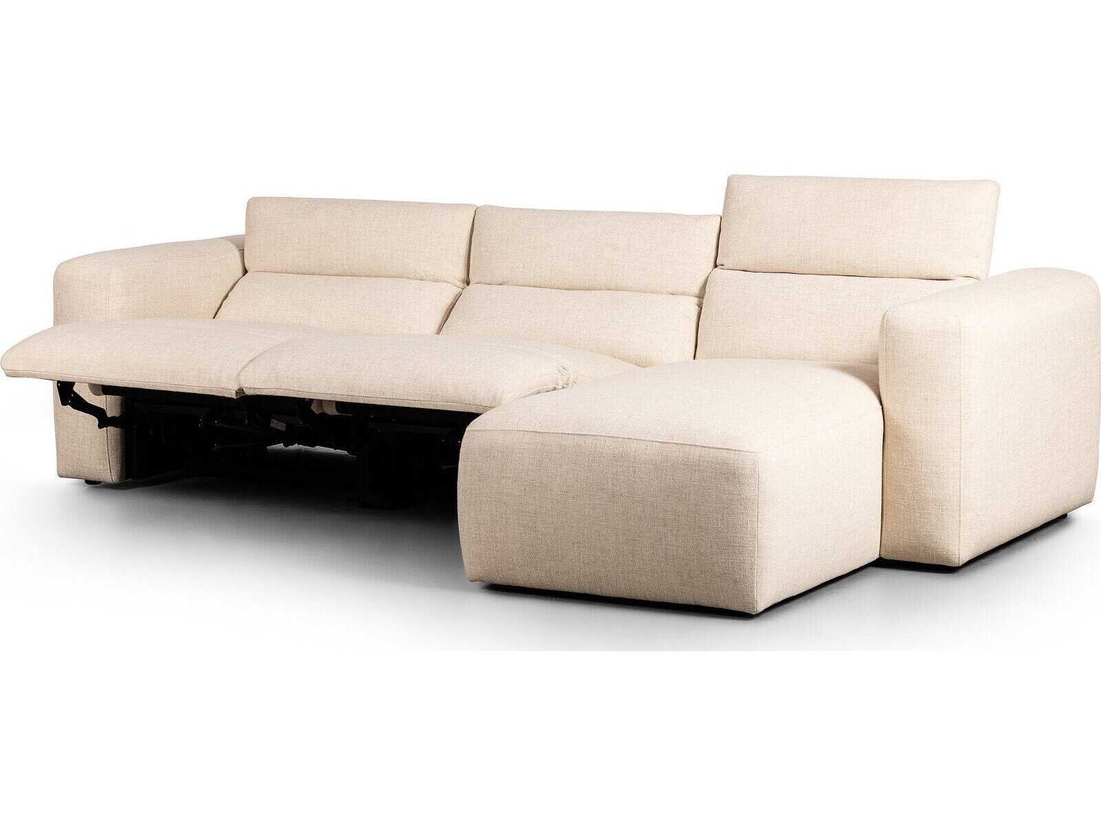 Four Hands Norwood Radley Power Recliner 3 - Piece Cream Upholstered Sectional Sofa with RAF Chaise