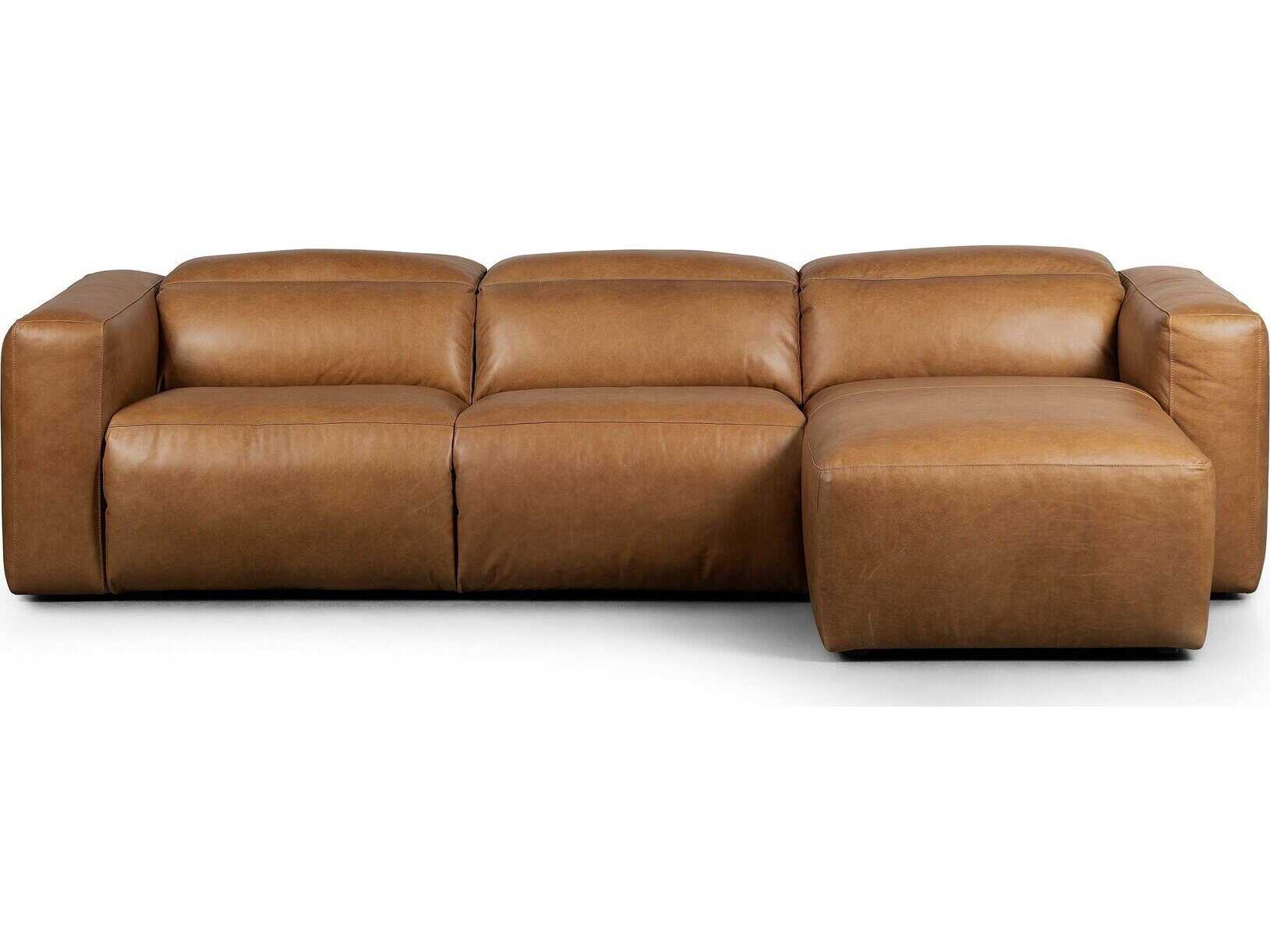 Four Hands Norwood Radley Power Recliner 3 - Piece Brown Leather Sectional Sofa with RAF Chaise