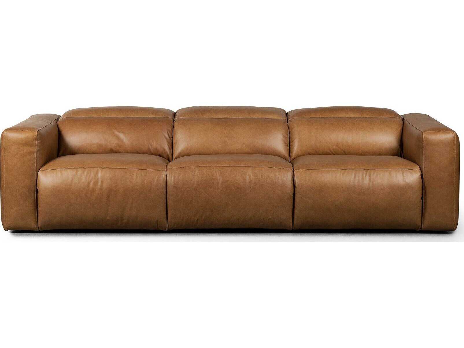 Four Hands Norwood Radley Power Recliner 3 - Piece Wide Brown Leather Sofa