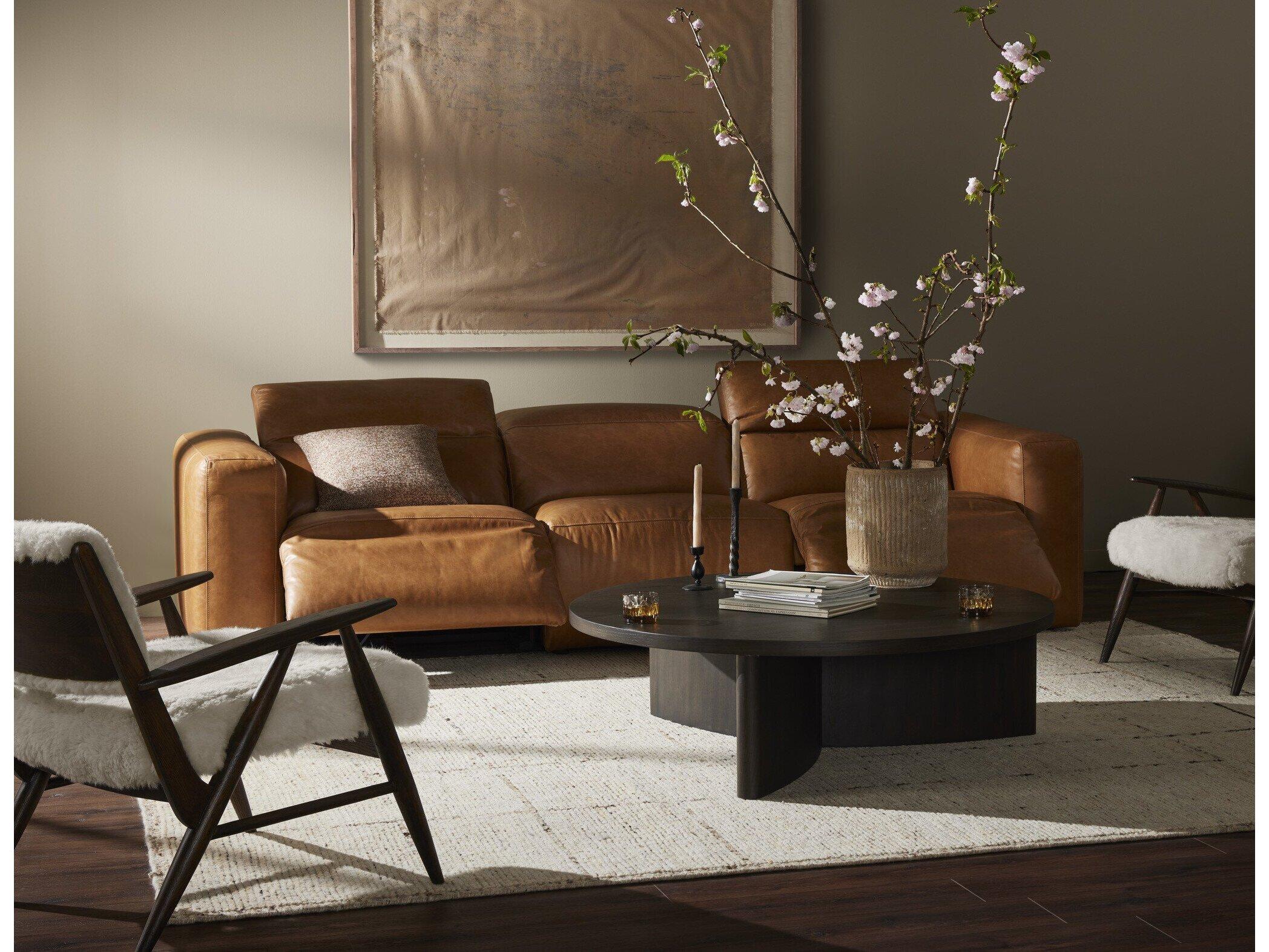 Four Hands Norwood Radley Power Recliner 3 - Piece Wide Brown Leather Sofa