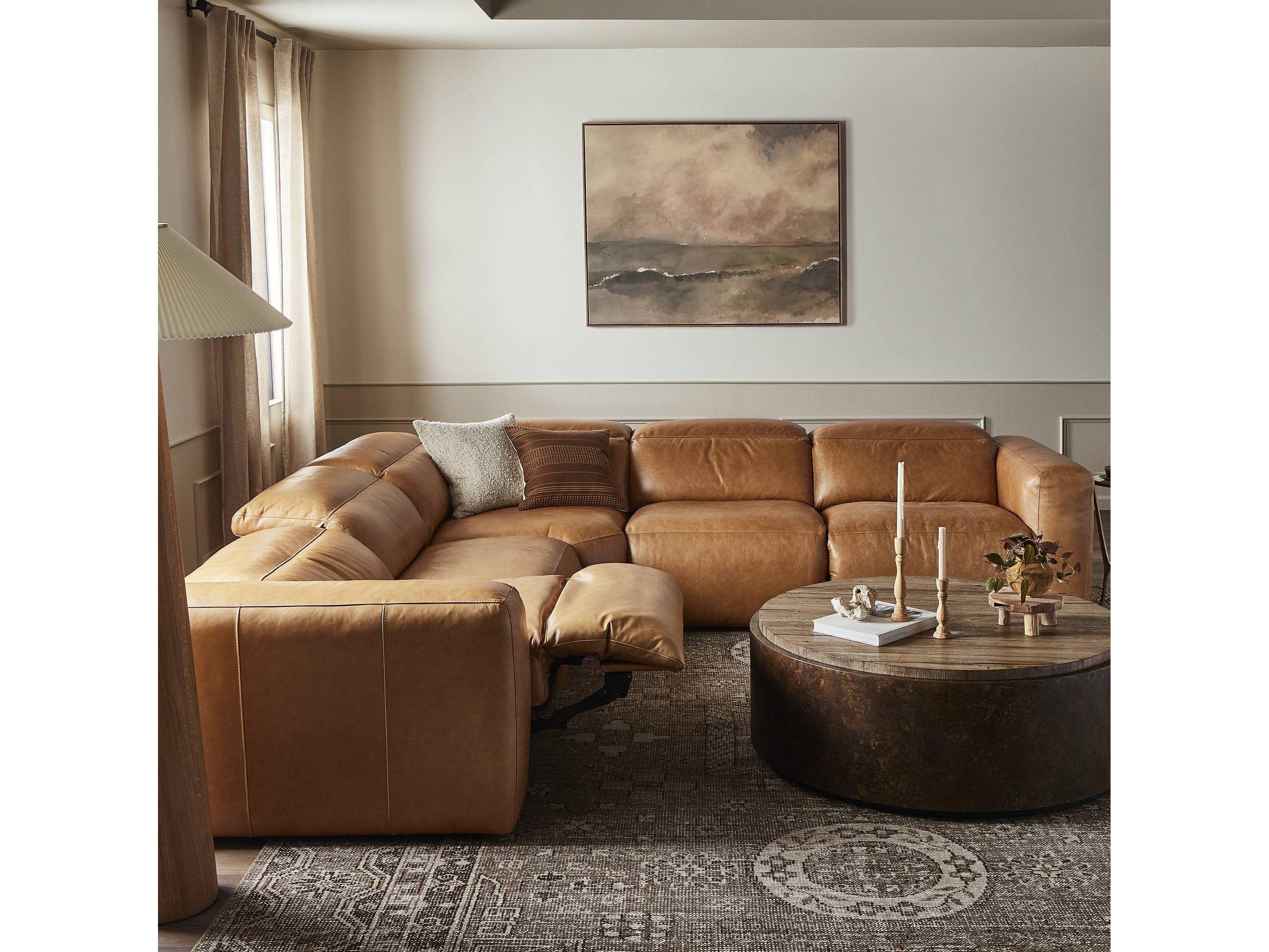 Four Hands Norwood Radley 5 - Piece Reclining Brown Leather Sectional Sofa