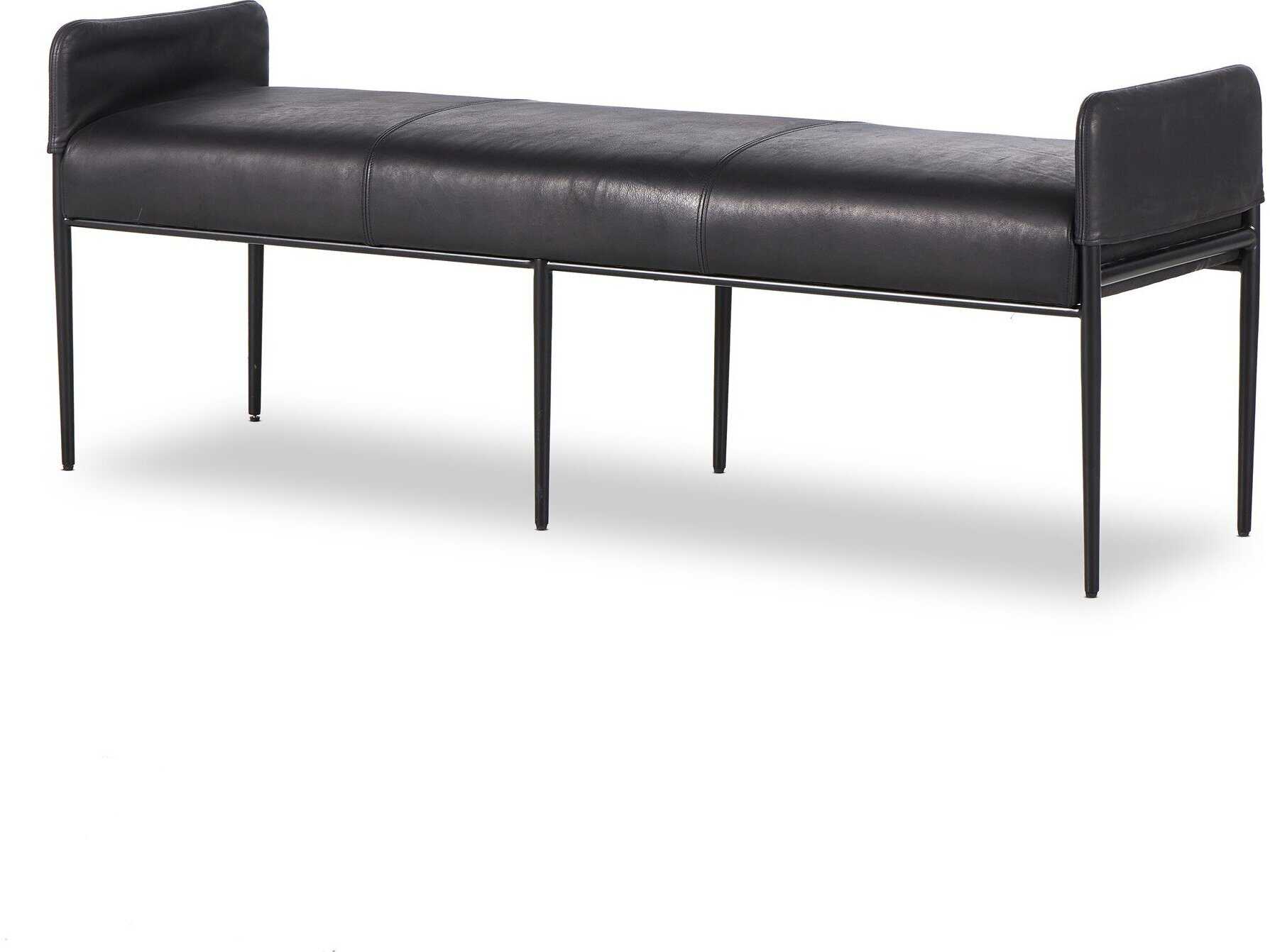 Four Hands Ashford Heirloom Black Midnight Iron Leather Accent Bench