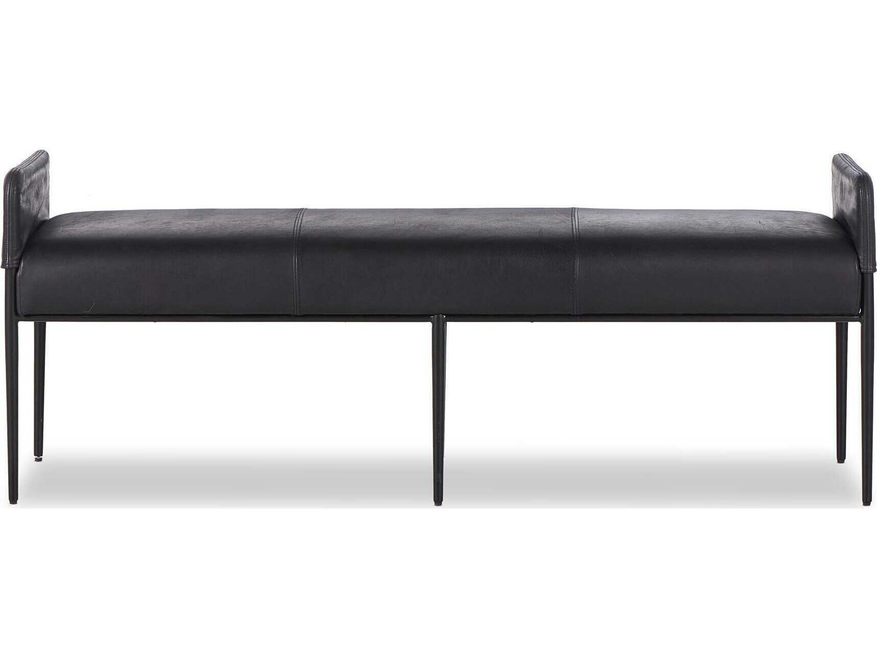 Four Hands Ashford Heirloom Black Midnight Iron Leather Accent Bench