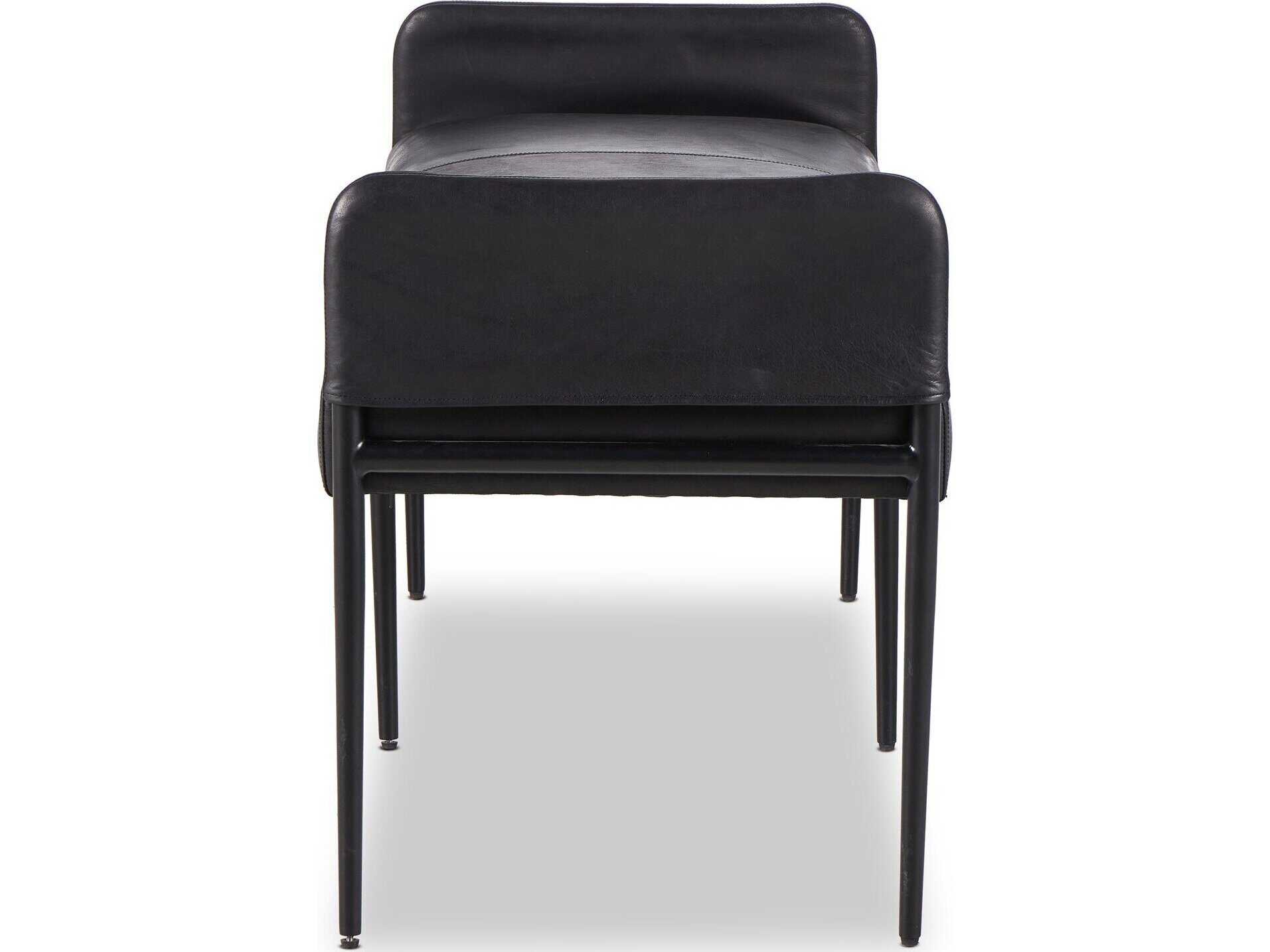 Four Hands Ashford Heirloom Black Midnight Iron Leather Accent Bench