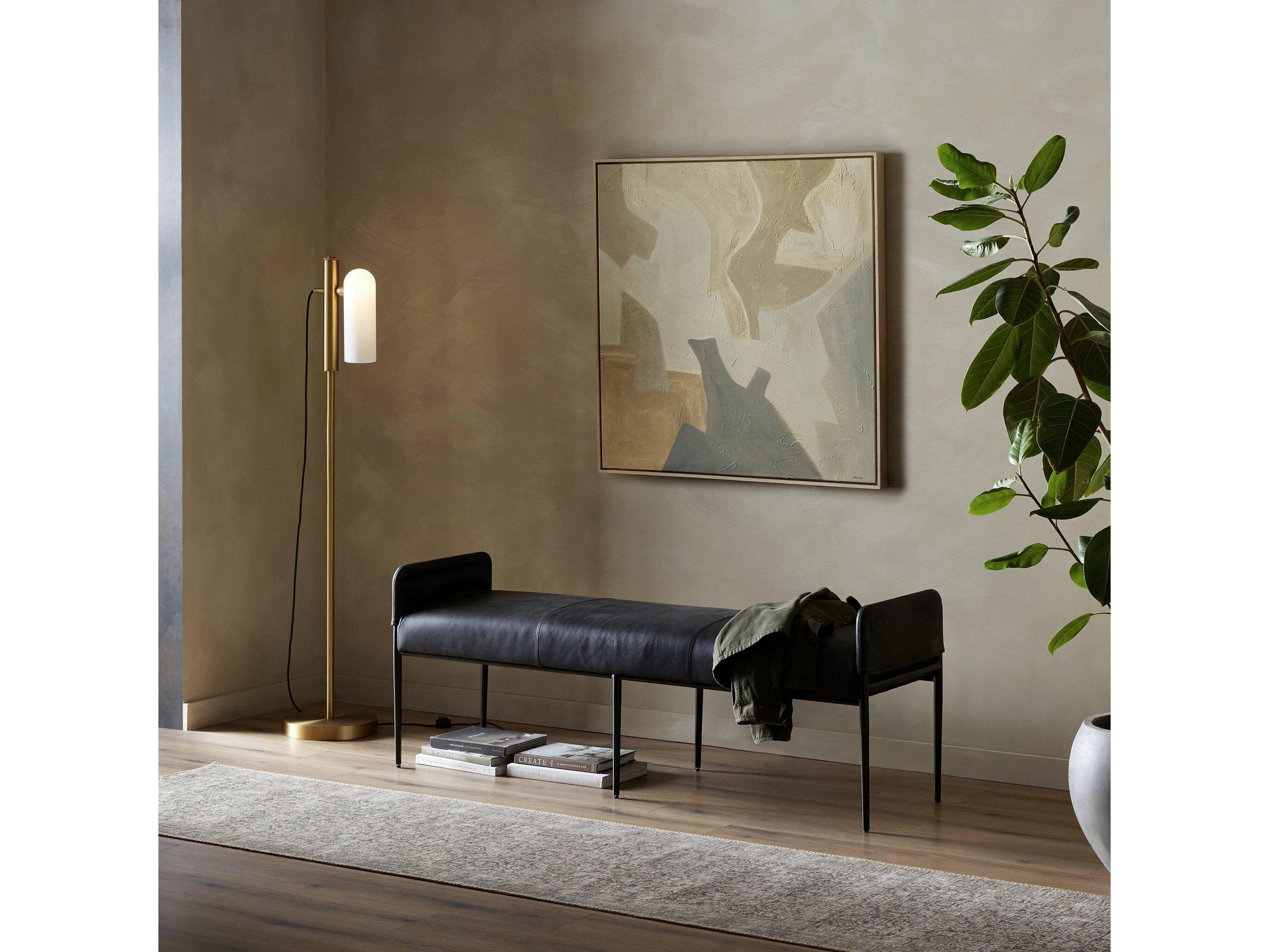 Four Hands Ashford Heirloom Black Midnight Iron Leather Accent Bench