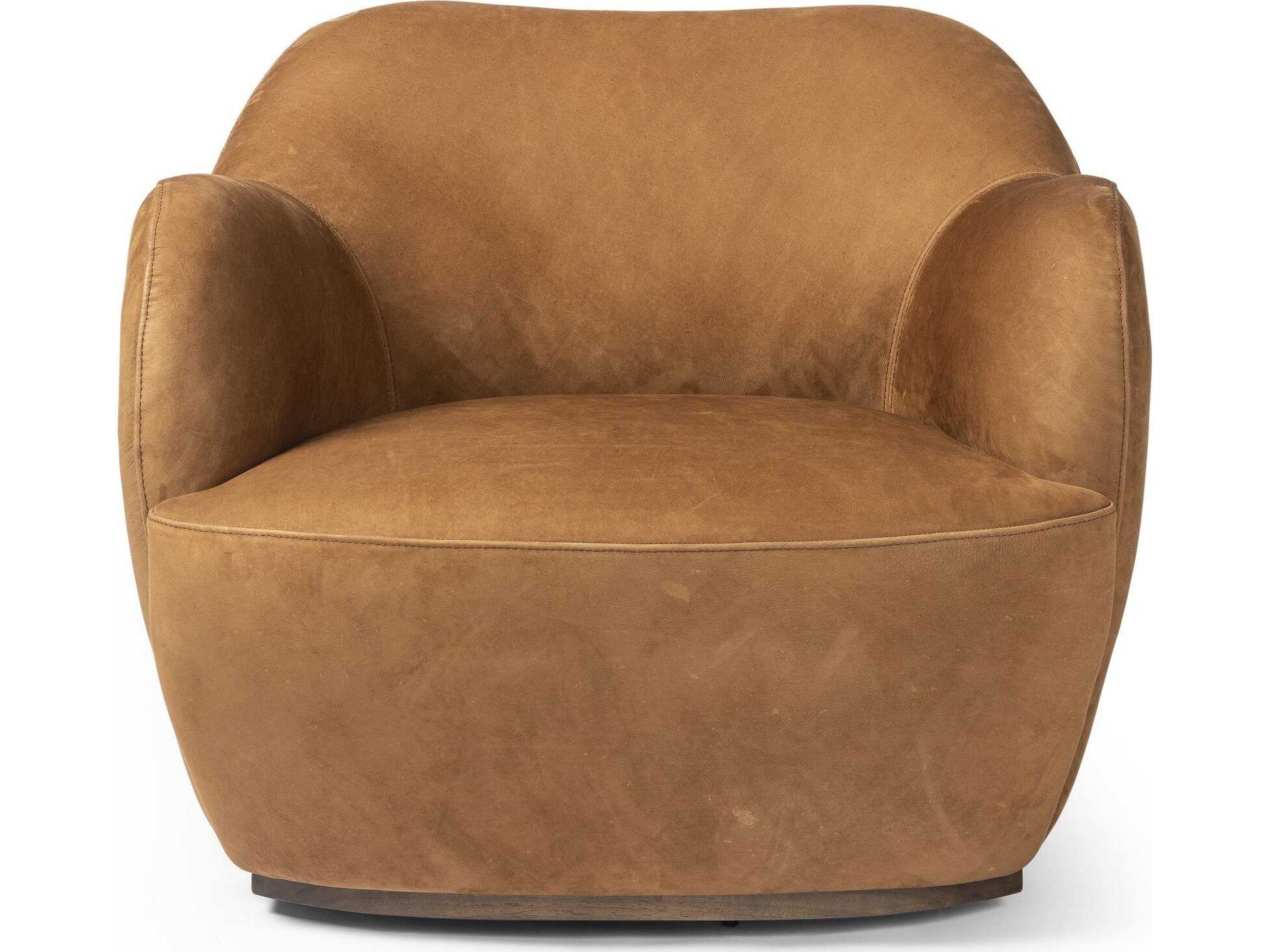 Four Hands Westgate Swivel Brown Leather Accent Chair