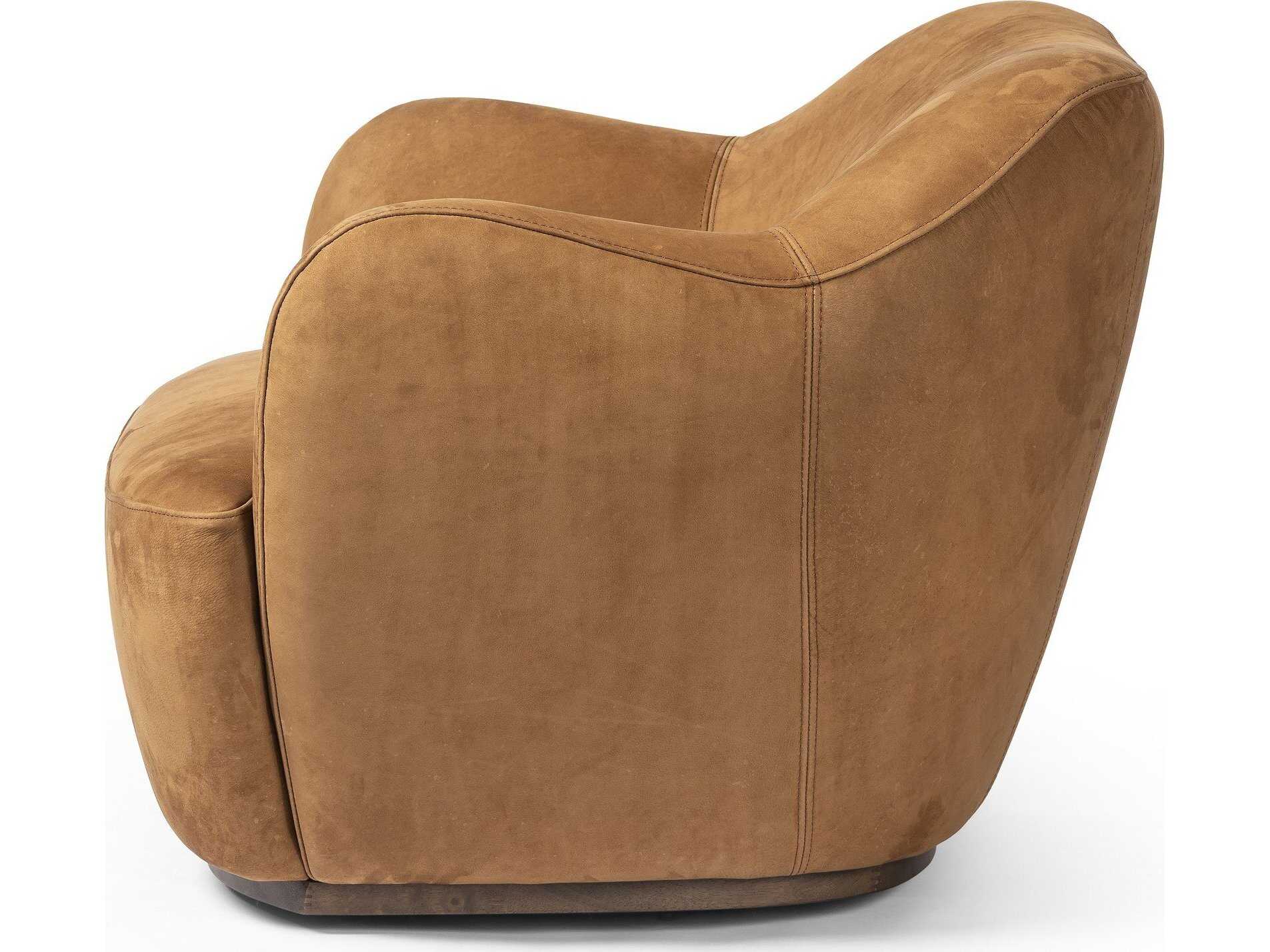 Four Hands Westgate Swivel Brown Leather Accent Chair
