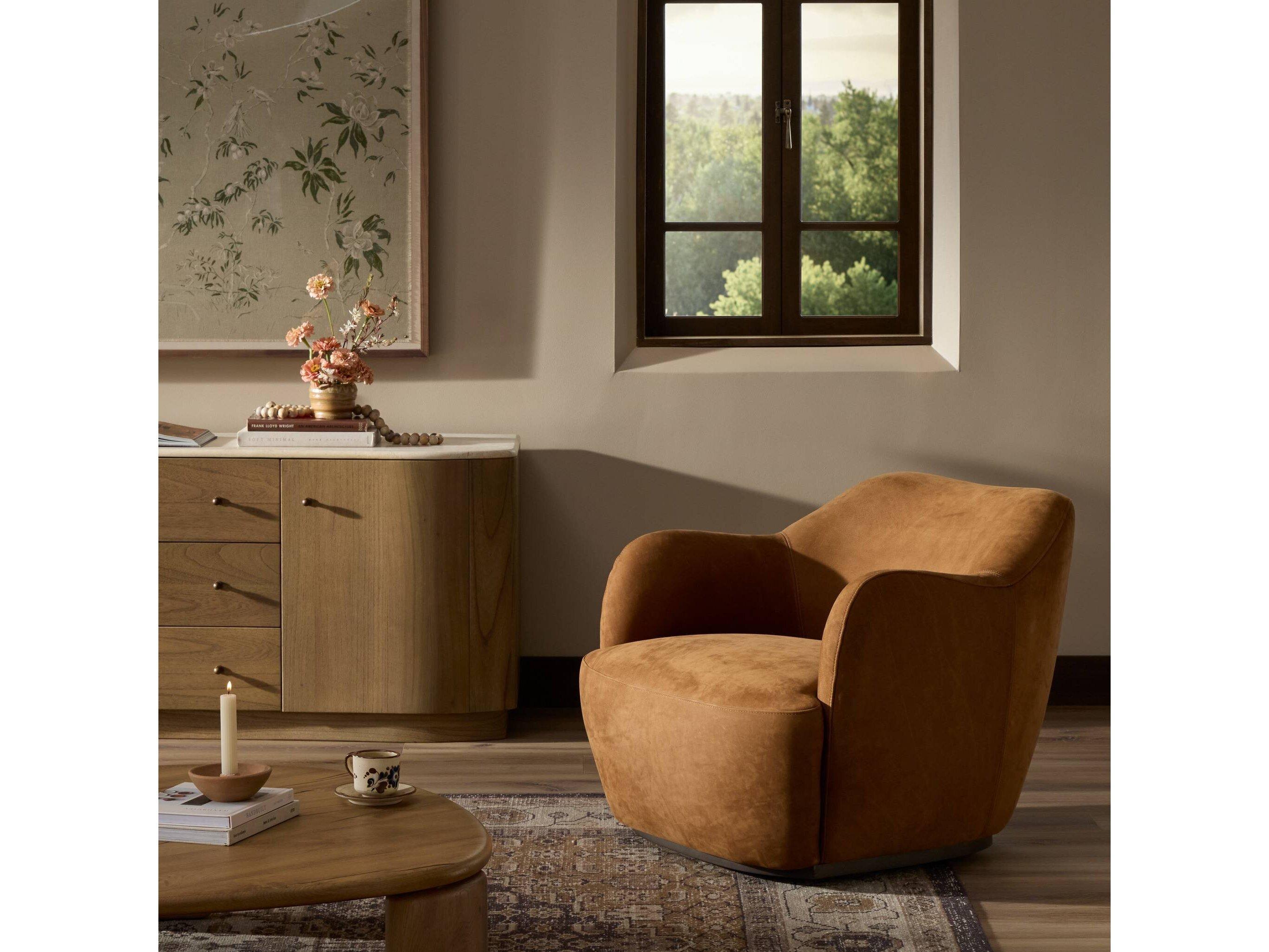 Four Hands Westgate Swivel Brown Leather Accent Chair