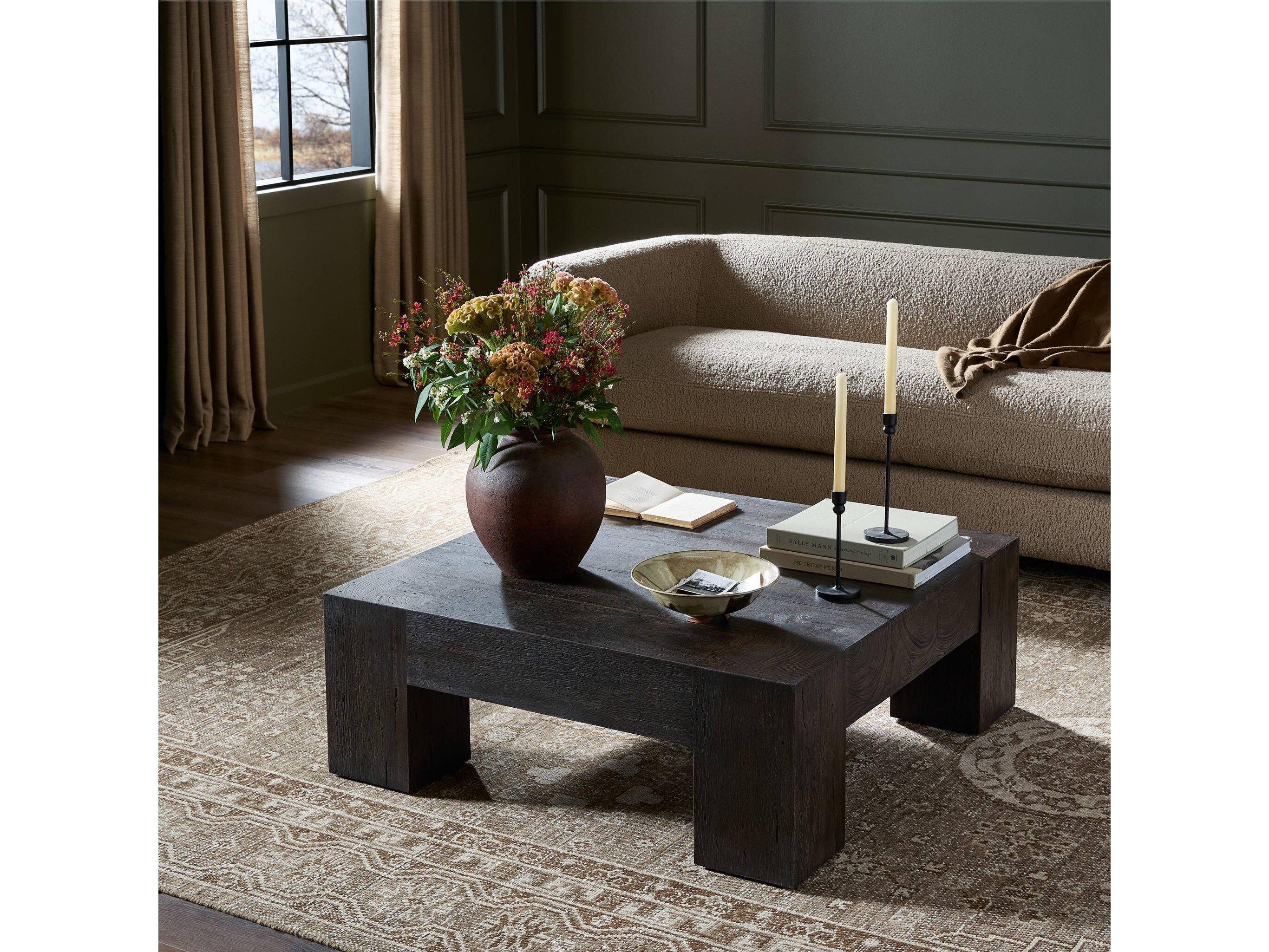 Four Hands Wesson Abaso Square Ebony Rustic Wormwood Oak Coffee Table