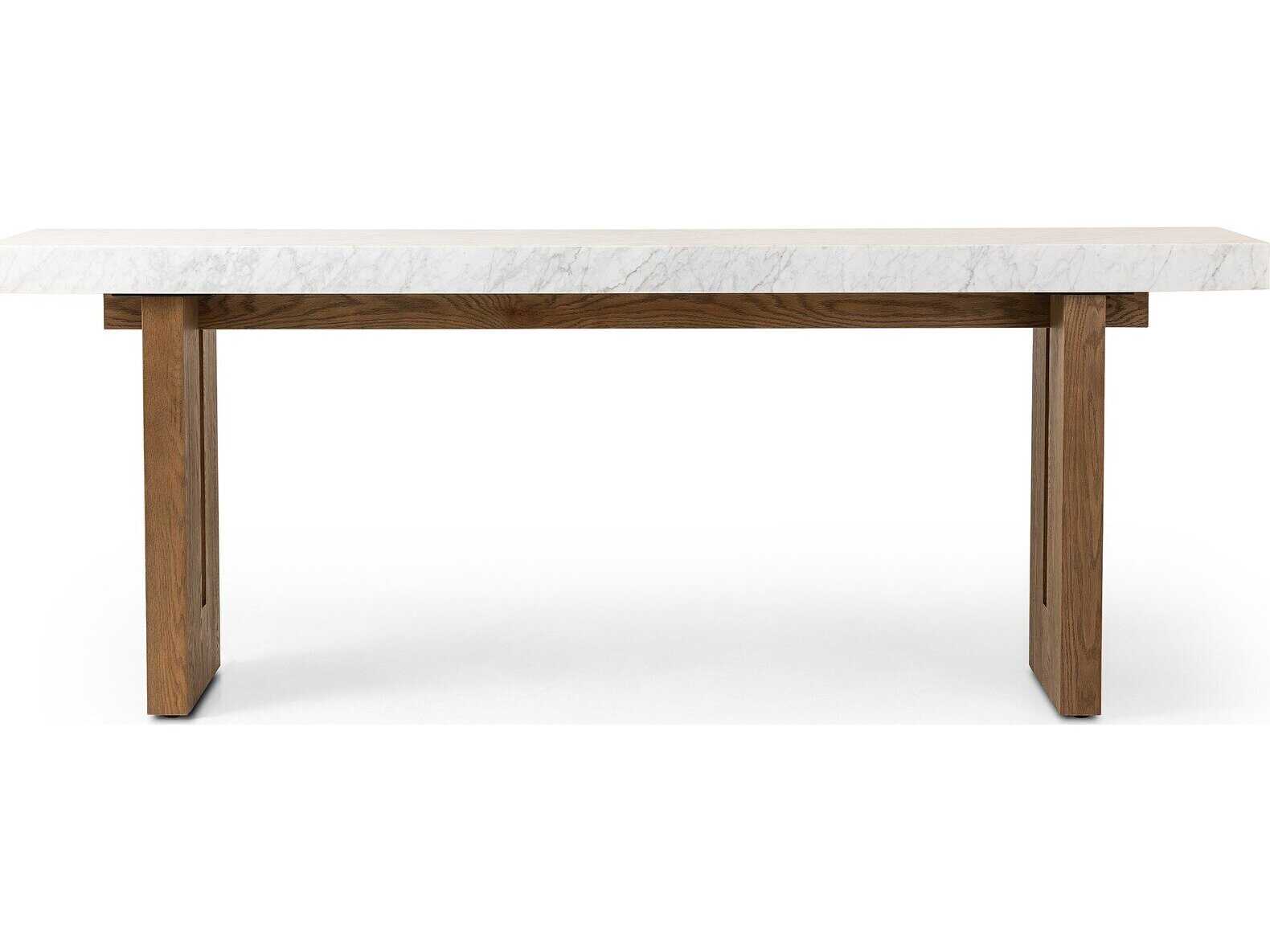 Four Hands Hughes Rectangular White Carrera Marble Smoked Oak Veneer Console Table