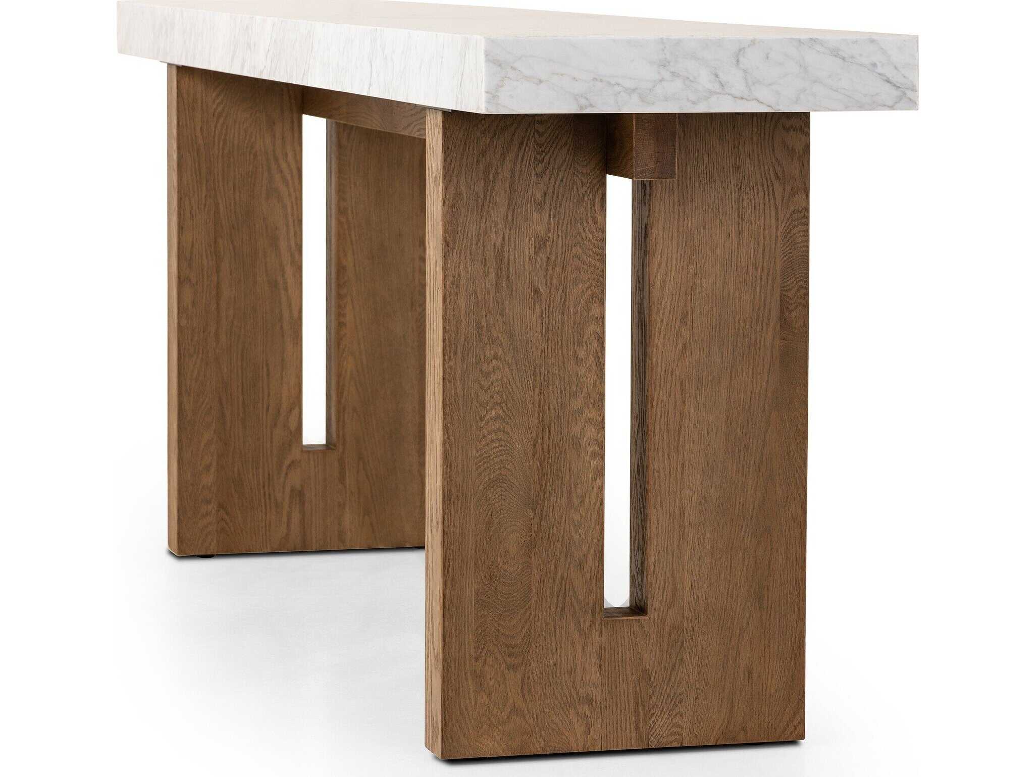 Four Hands Hughes Rectangular White Carrera Marble Smoked Oak Veneer Console Table