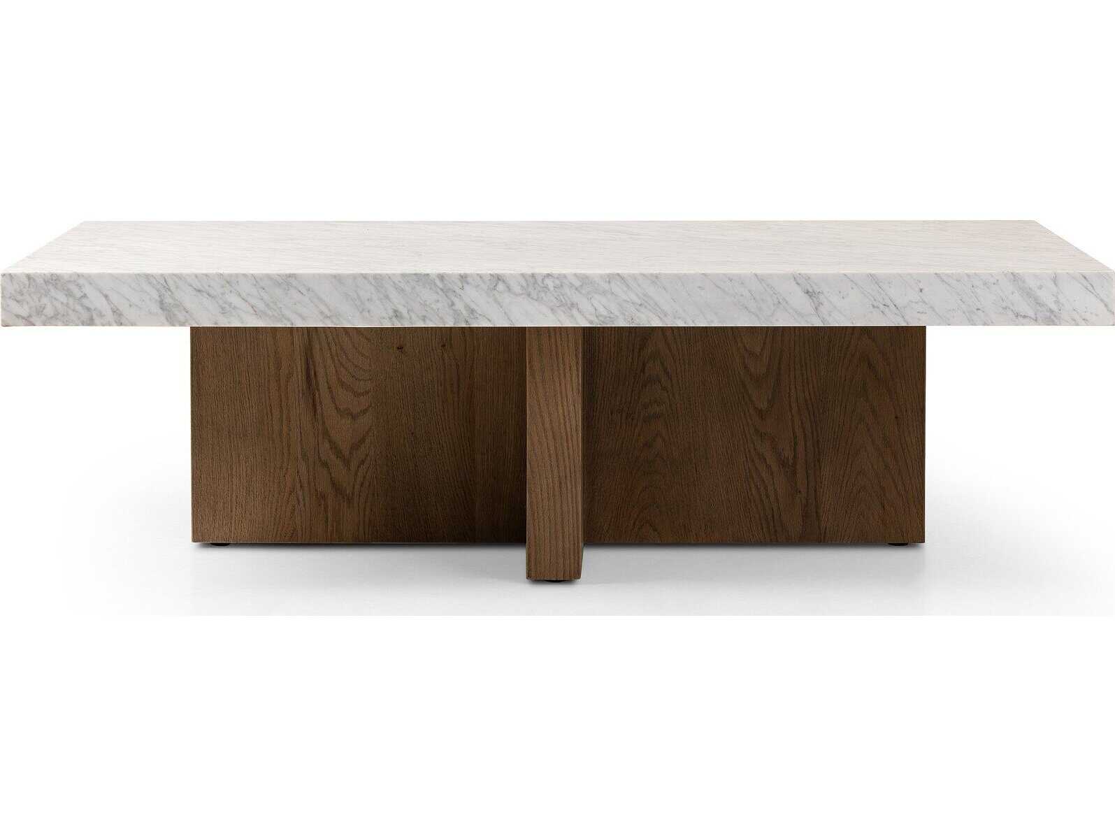 Four Hands Hughes Rectangular White Carrera Marble Smoked Oak Veneer Coffee Table