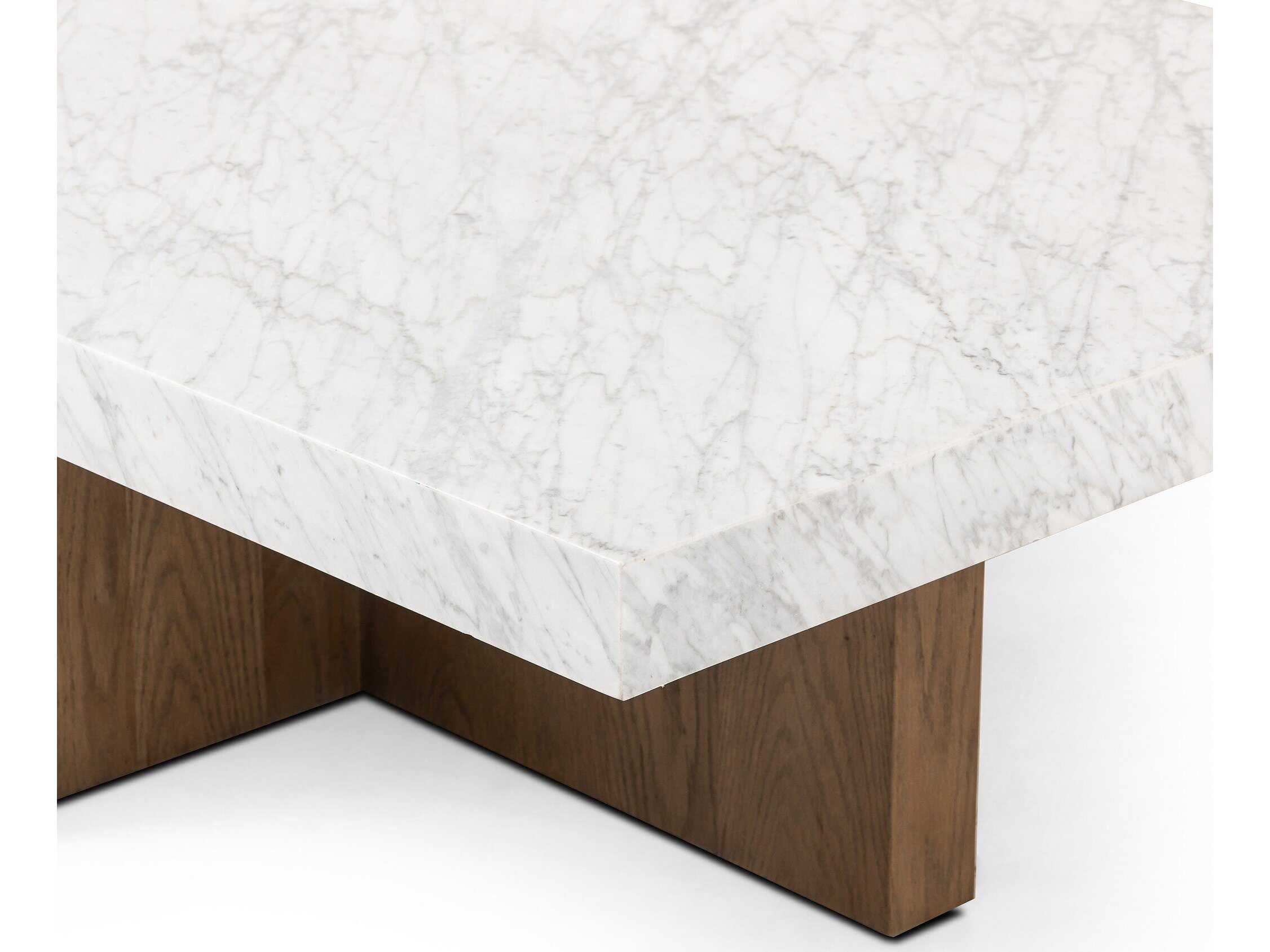 Four Hands Hughes Rectangular White Carrera Marble Smoked Oak Veneer Coffee Table