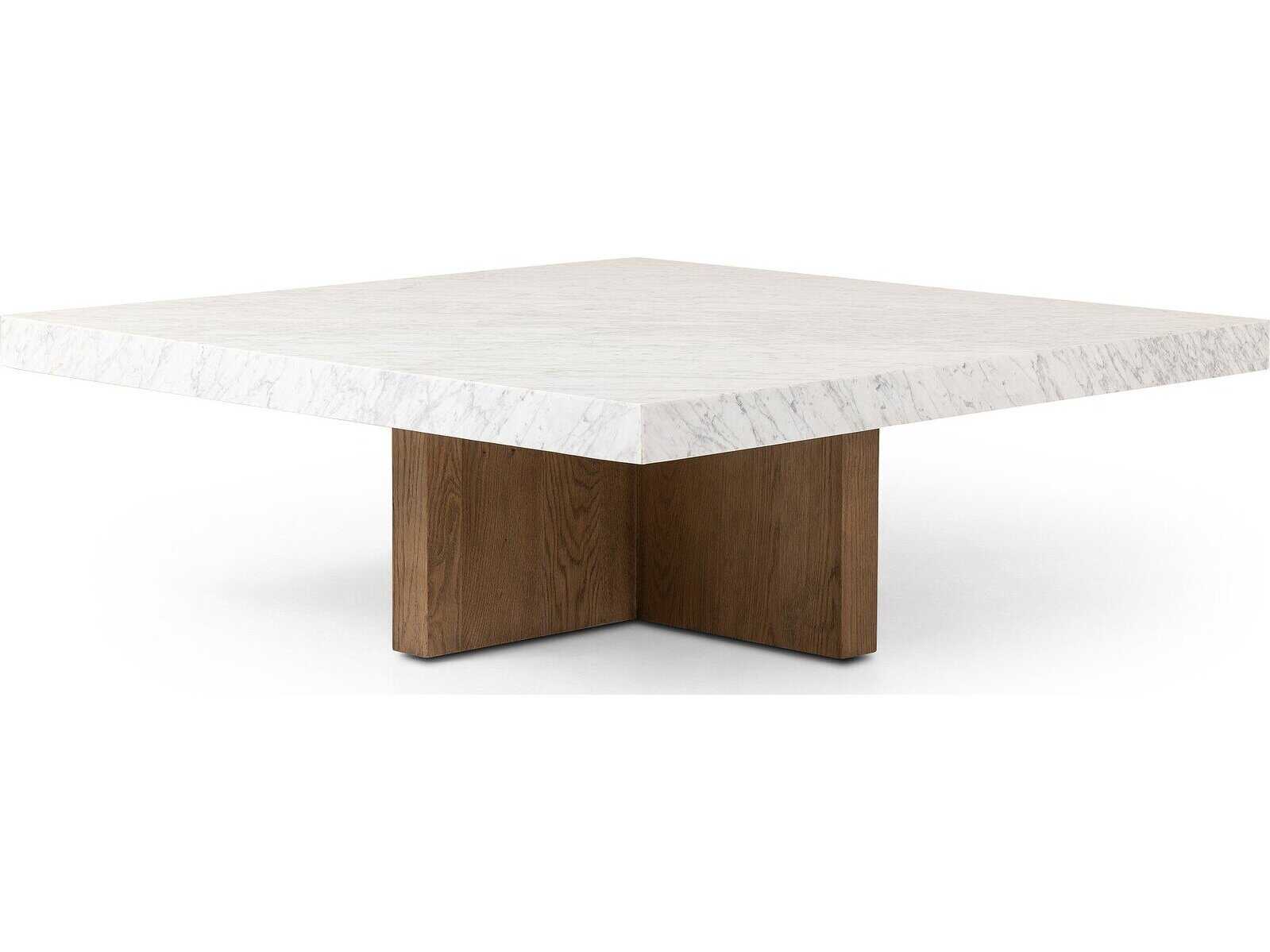 Four Hands Hughes Square White Carrera Marble Smoked Oak Veneer Coffee Table