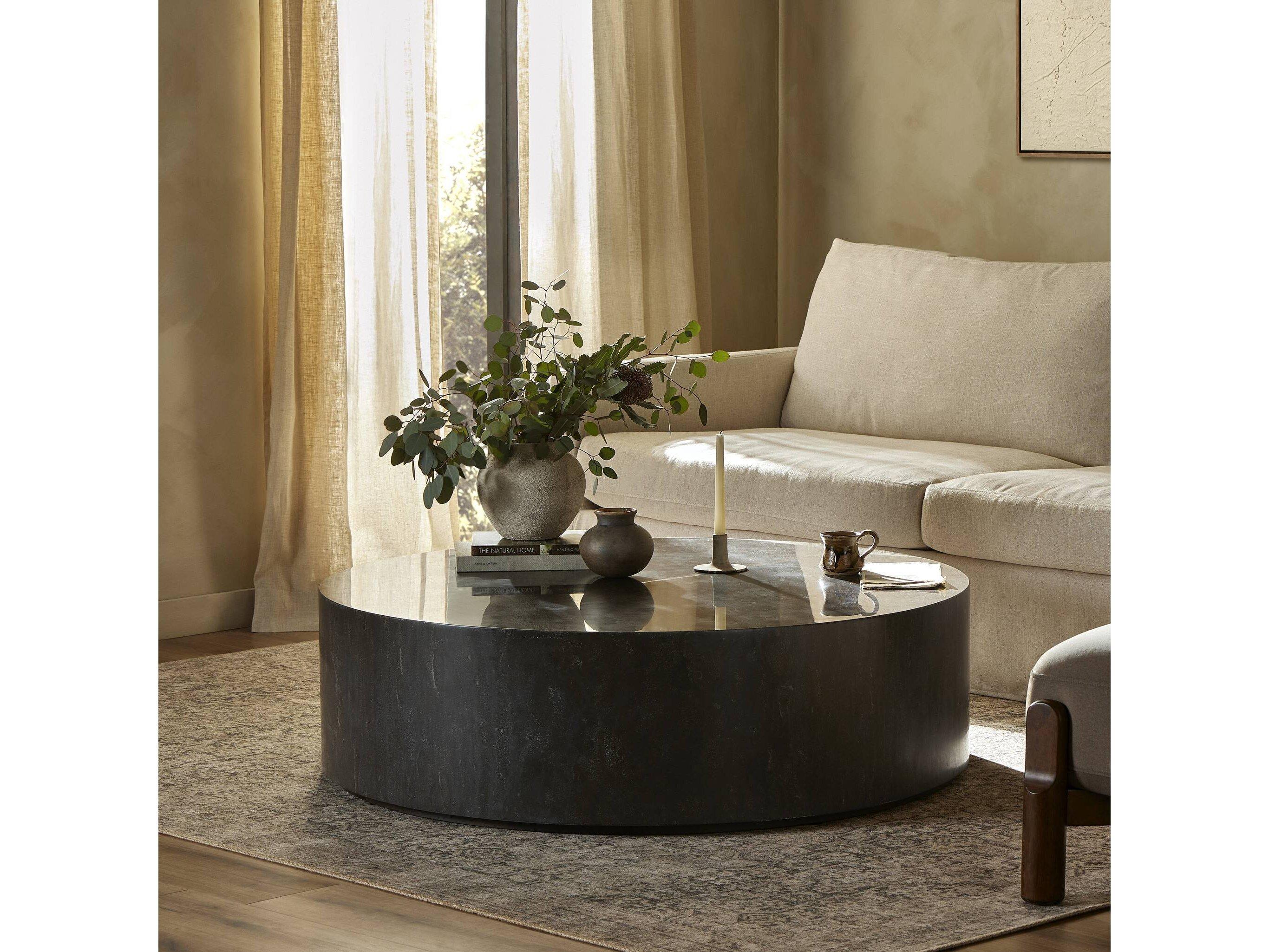 Four Hands Hughes Round Bluestone Coffee Table