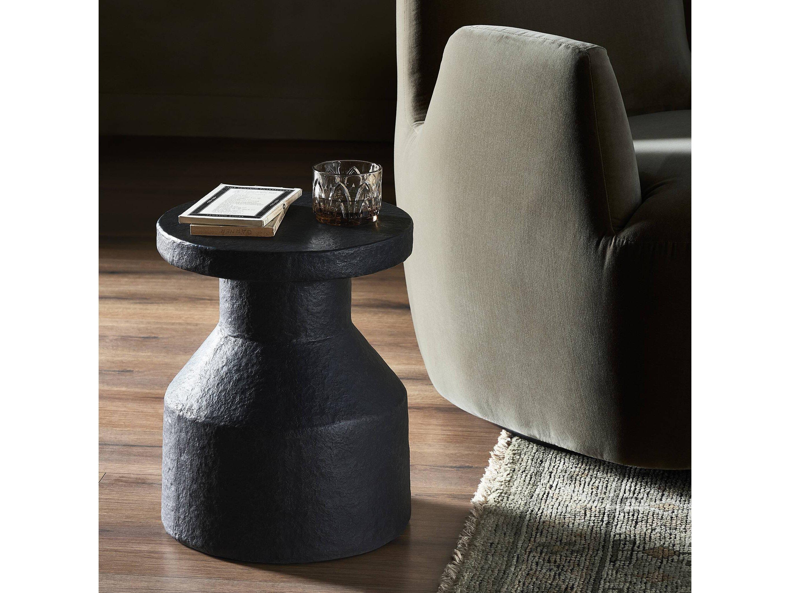 Four Hands Chandler Round Distressed Graphite Concrete End Table