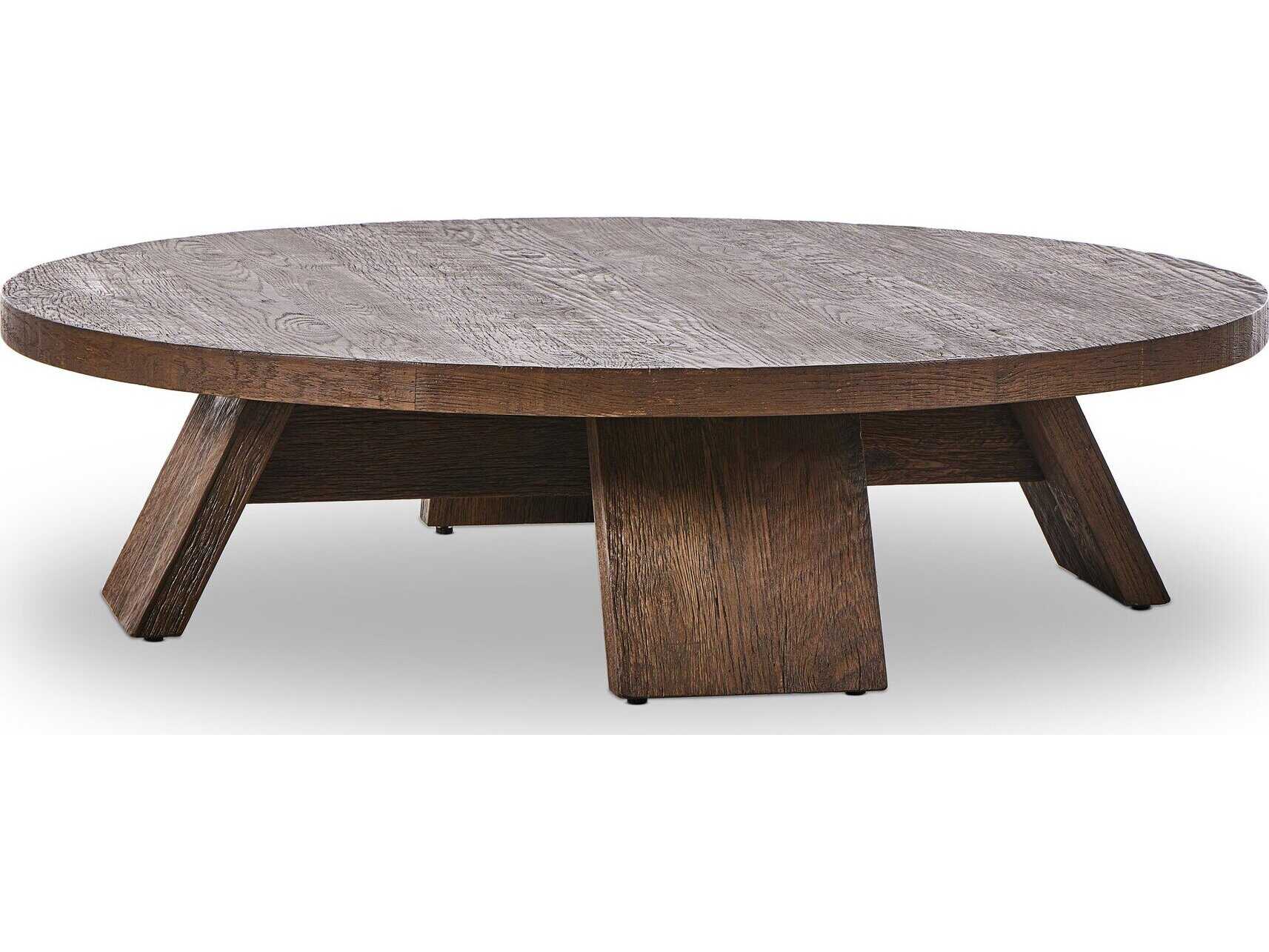 Four Hands Irondale Round Wood Ashen Oak Resawn Coffee Table
