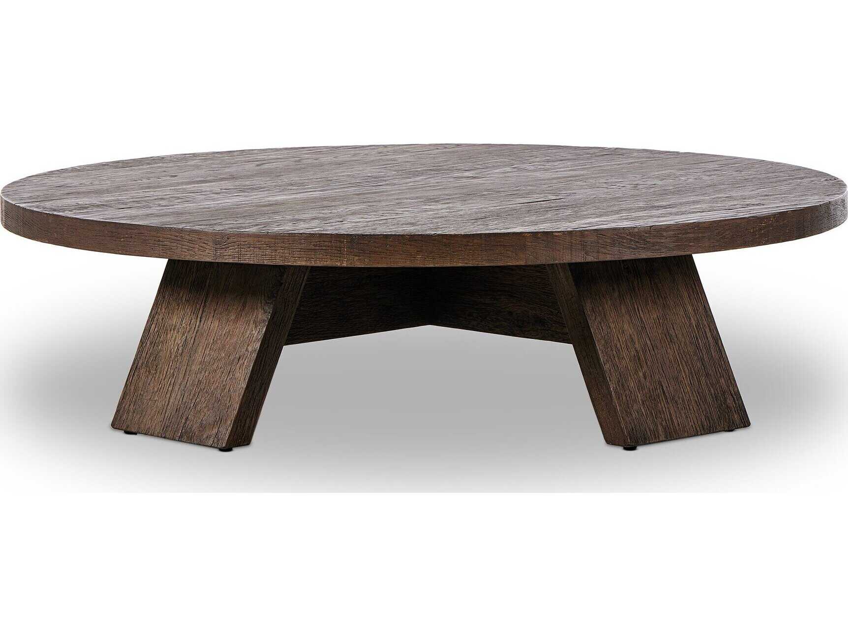 Four Hands Irondale Round Wood Ashen Oak Resawn Coffee Table