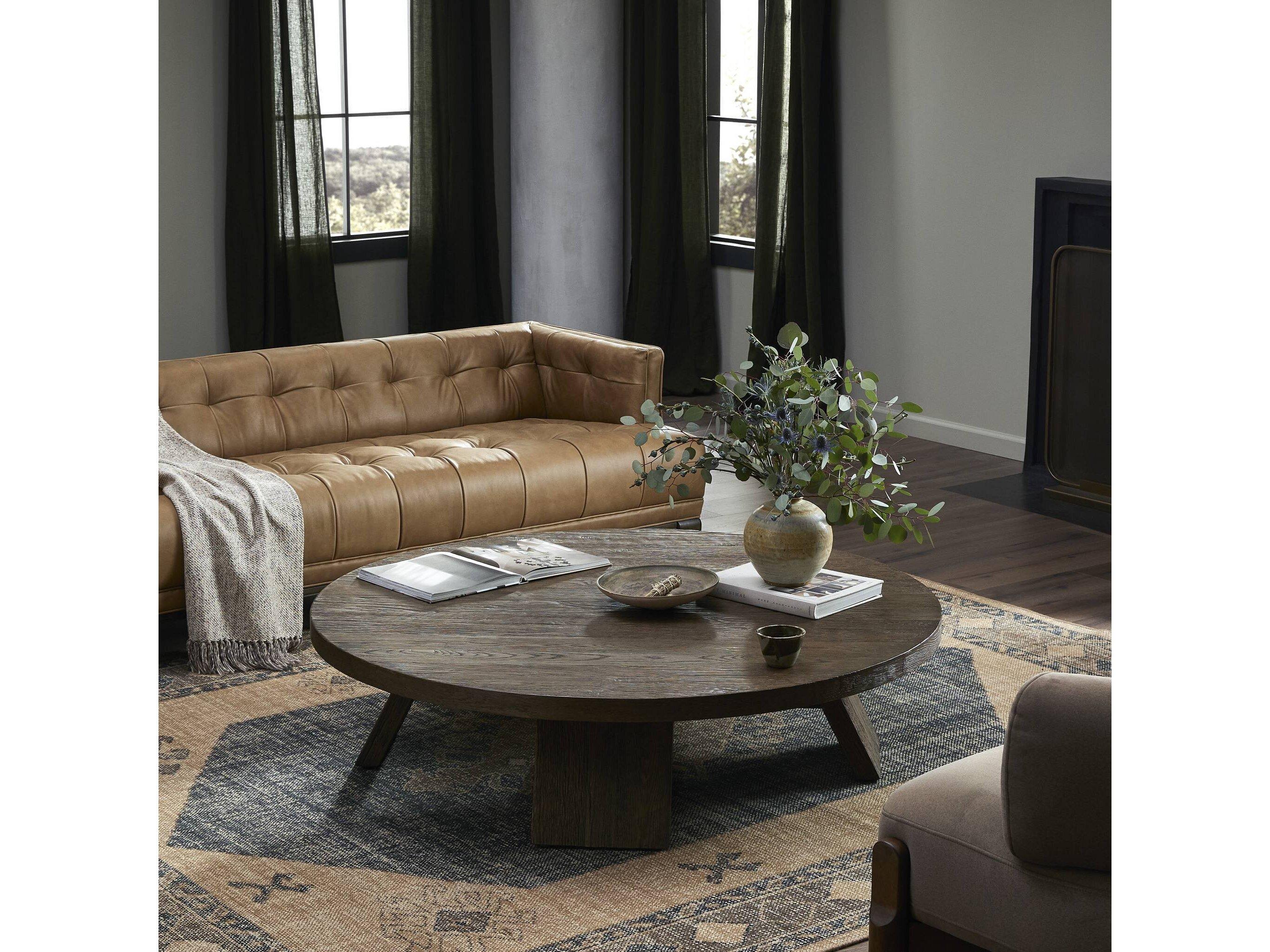 Four Hands Irondale Round Wood Ashen Oak Resawn Coffee Table