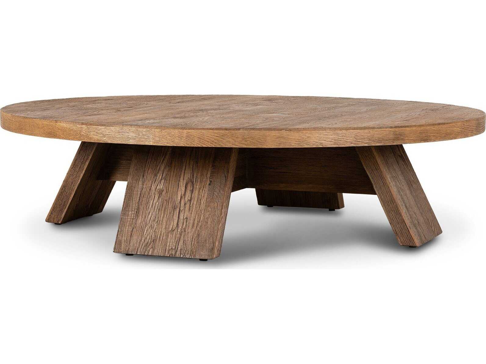 Four Hands Irondale Sparrow Washed Old Oak Resawn Round Wood Coffee Table