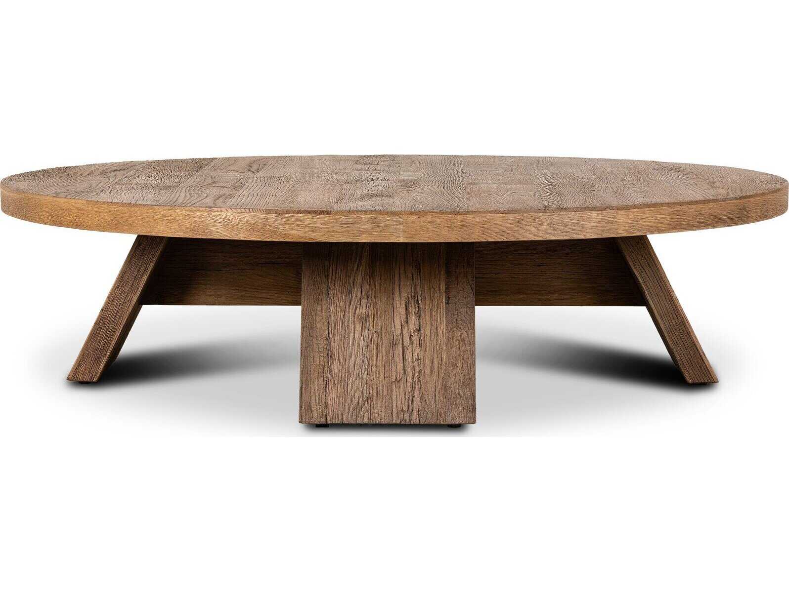 Four Hands Irondale Sparrow Washed Old Oak Resawn Round Wood Coffee Table