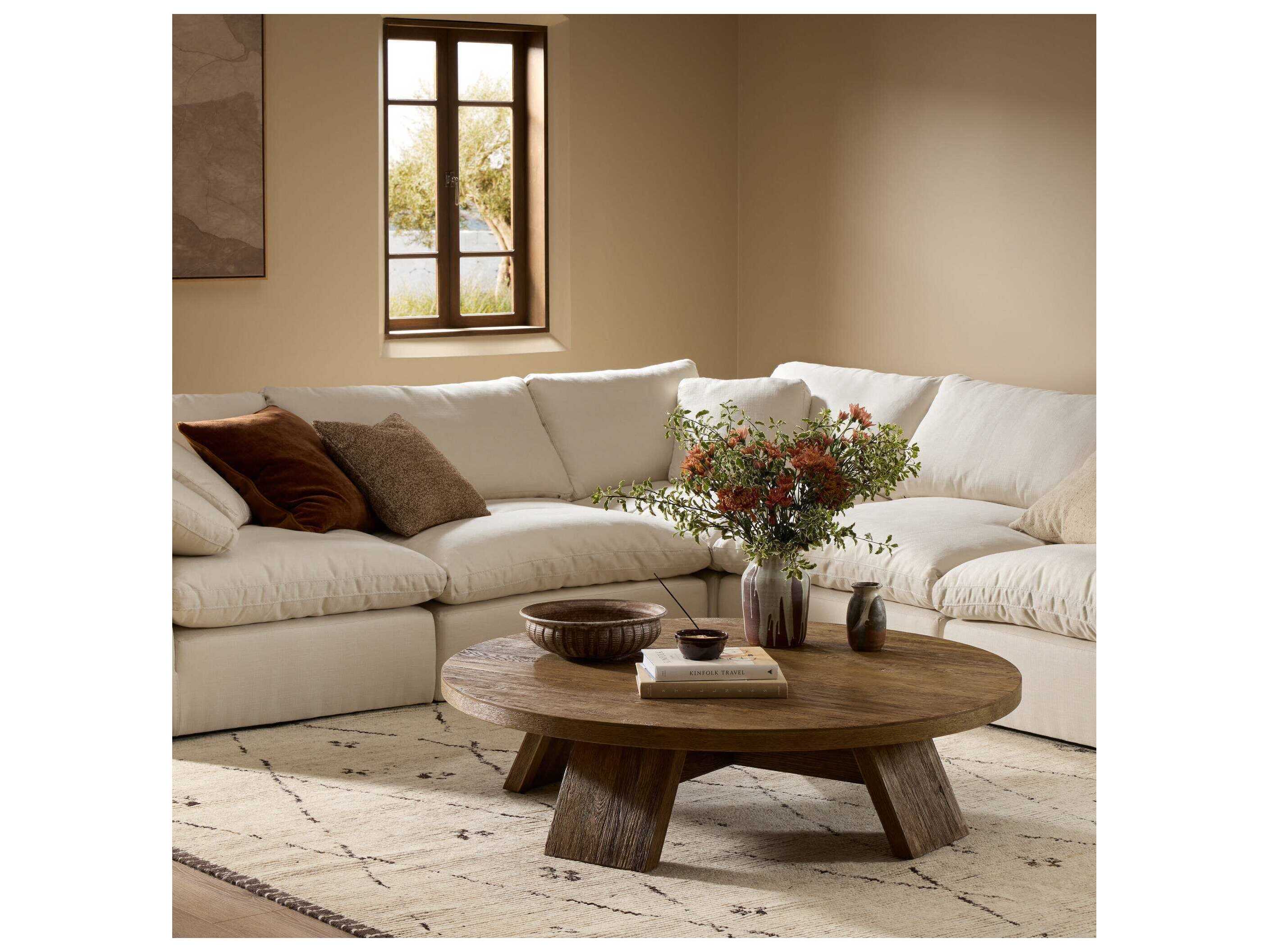 Four Hands Irondale Sparrow Washed Old Oak Resawn Round Wood Coffee Table