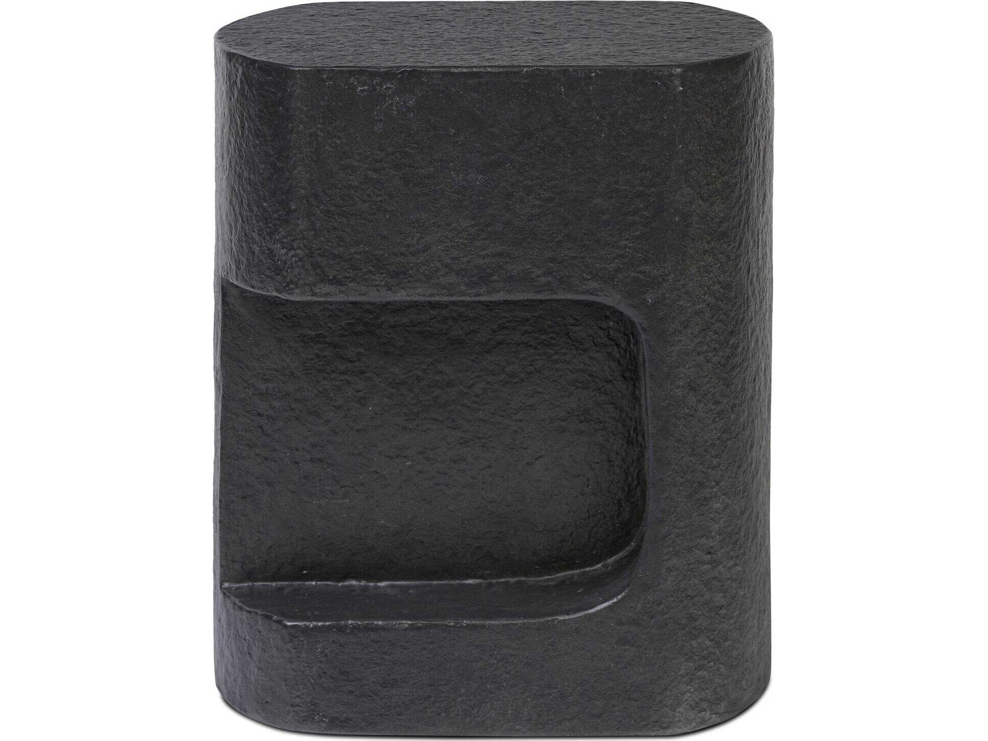 Four Hands Chandler Clementine Distressed Graphite Concrete Oval End Table