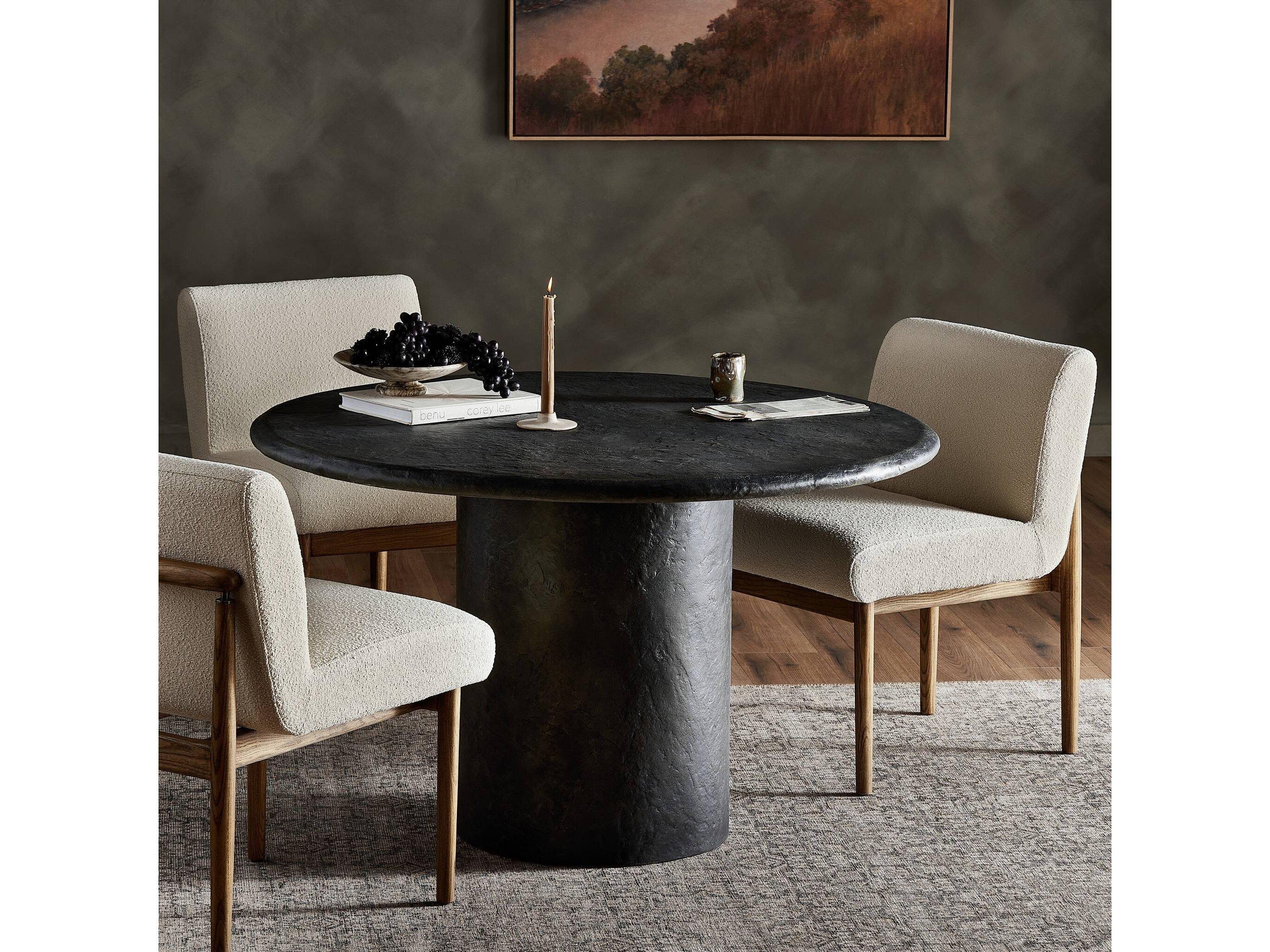 Four Hands Chandler Round Textured Black Concrete Dining Table