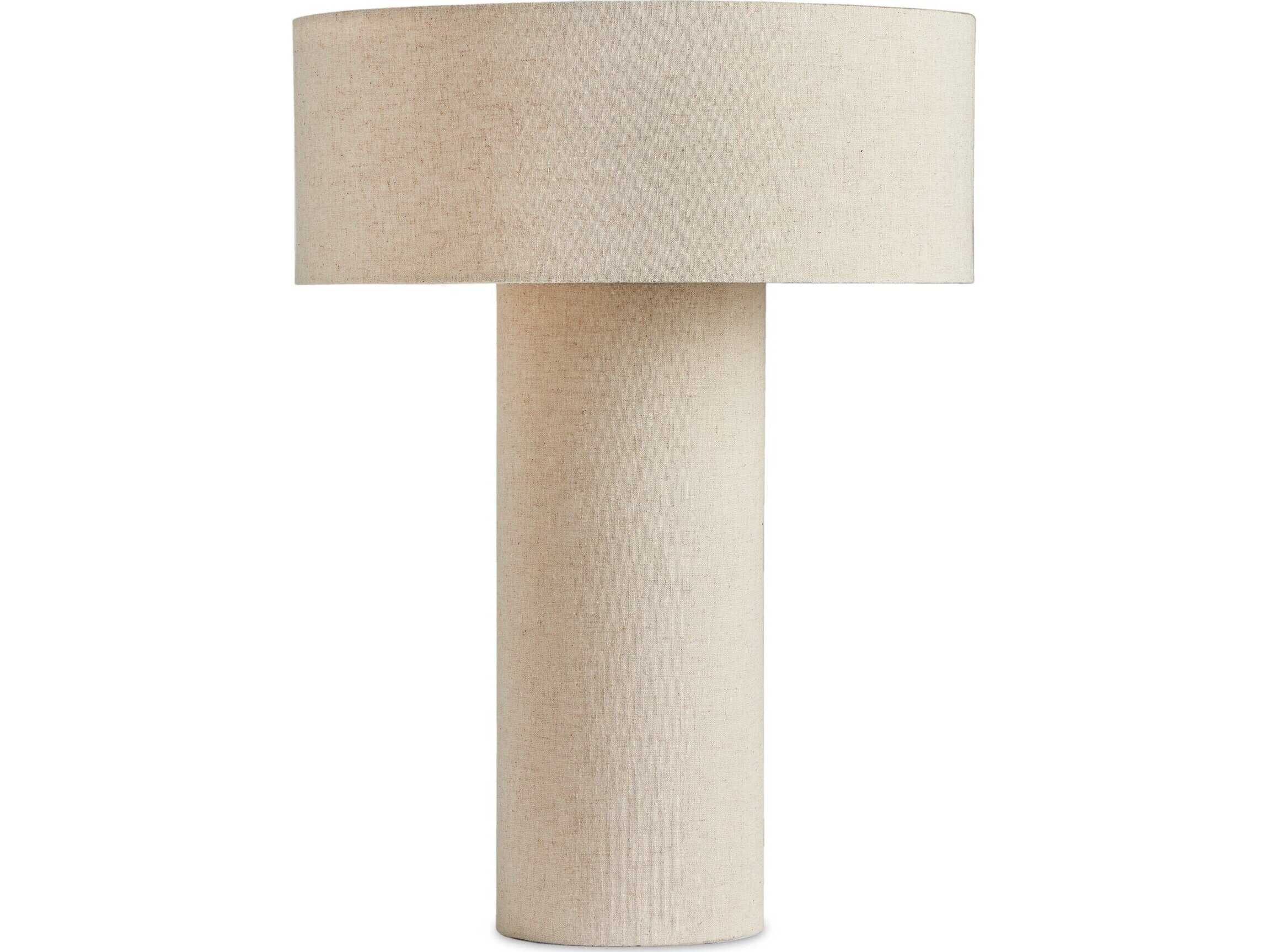 Four Hands Asher Flax Linen Antique Brass Iron White Table Lamp