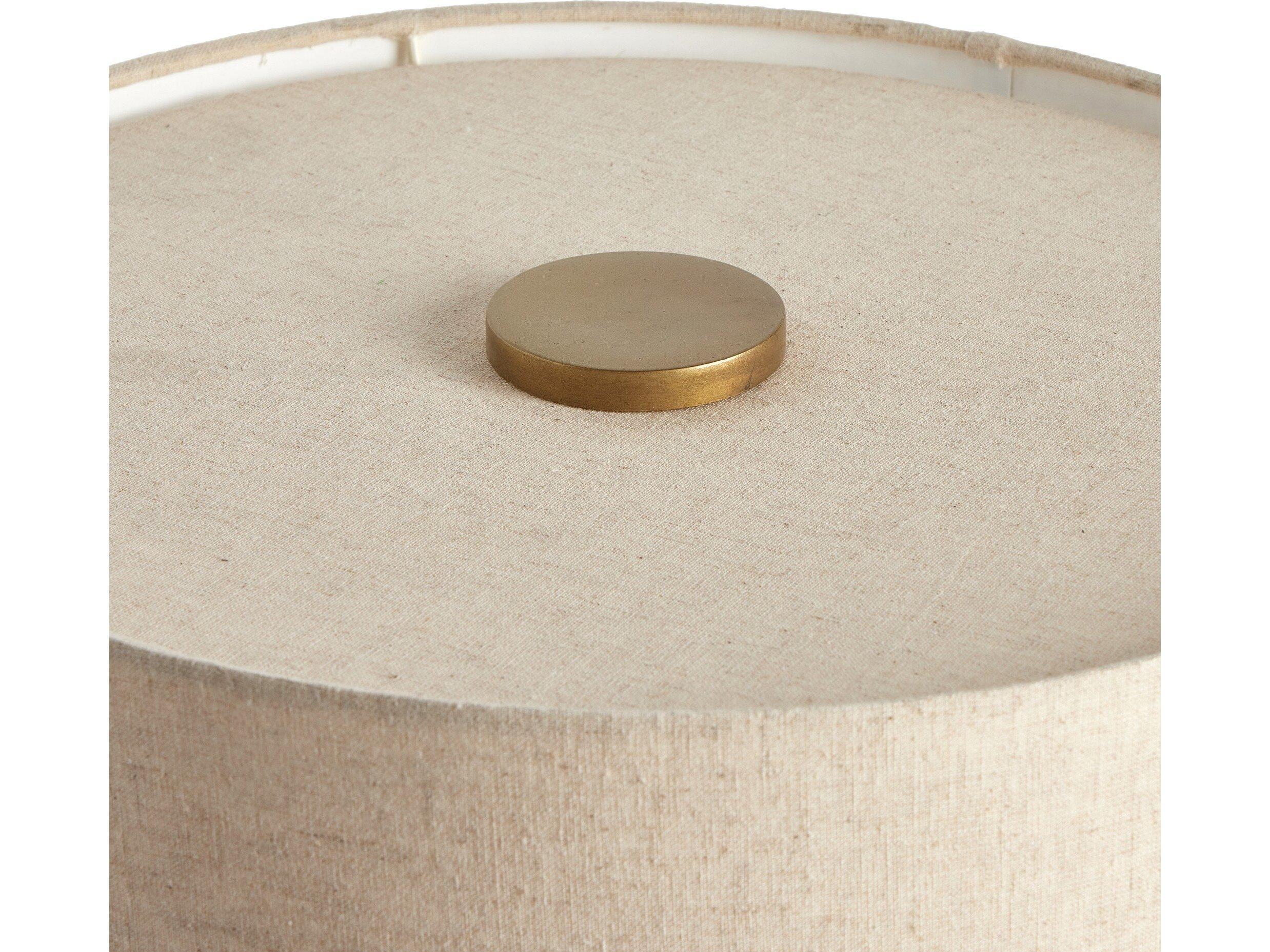 Four Hands Asher Flax Linen Antique Brass Iron White Table Lamp