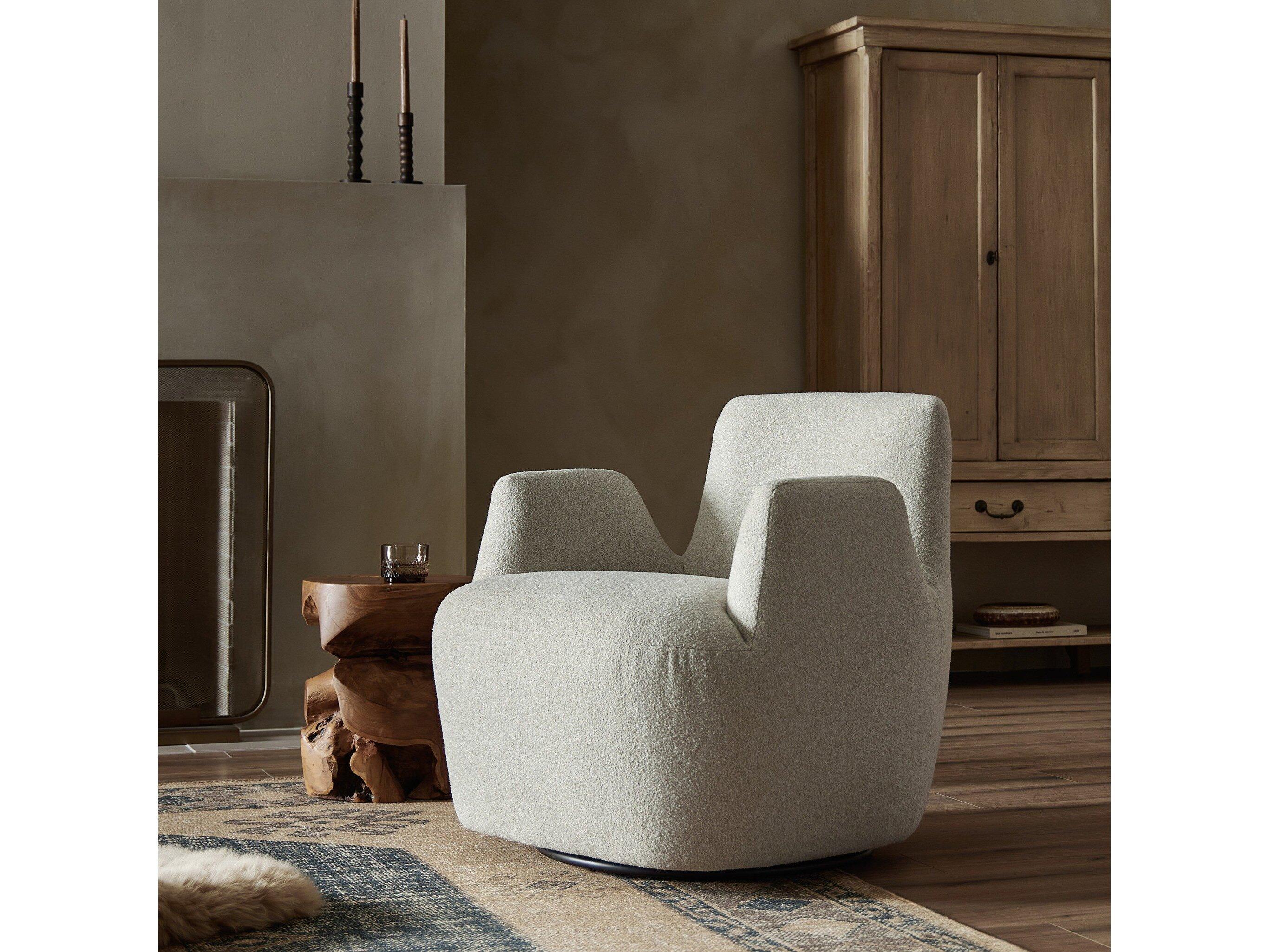 Four Hands Farrow Swivel White Fabric Accent Chair