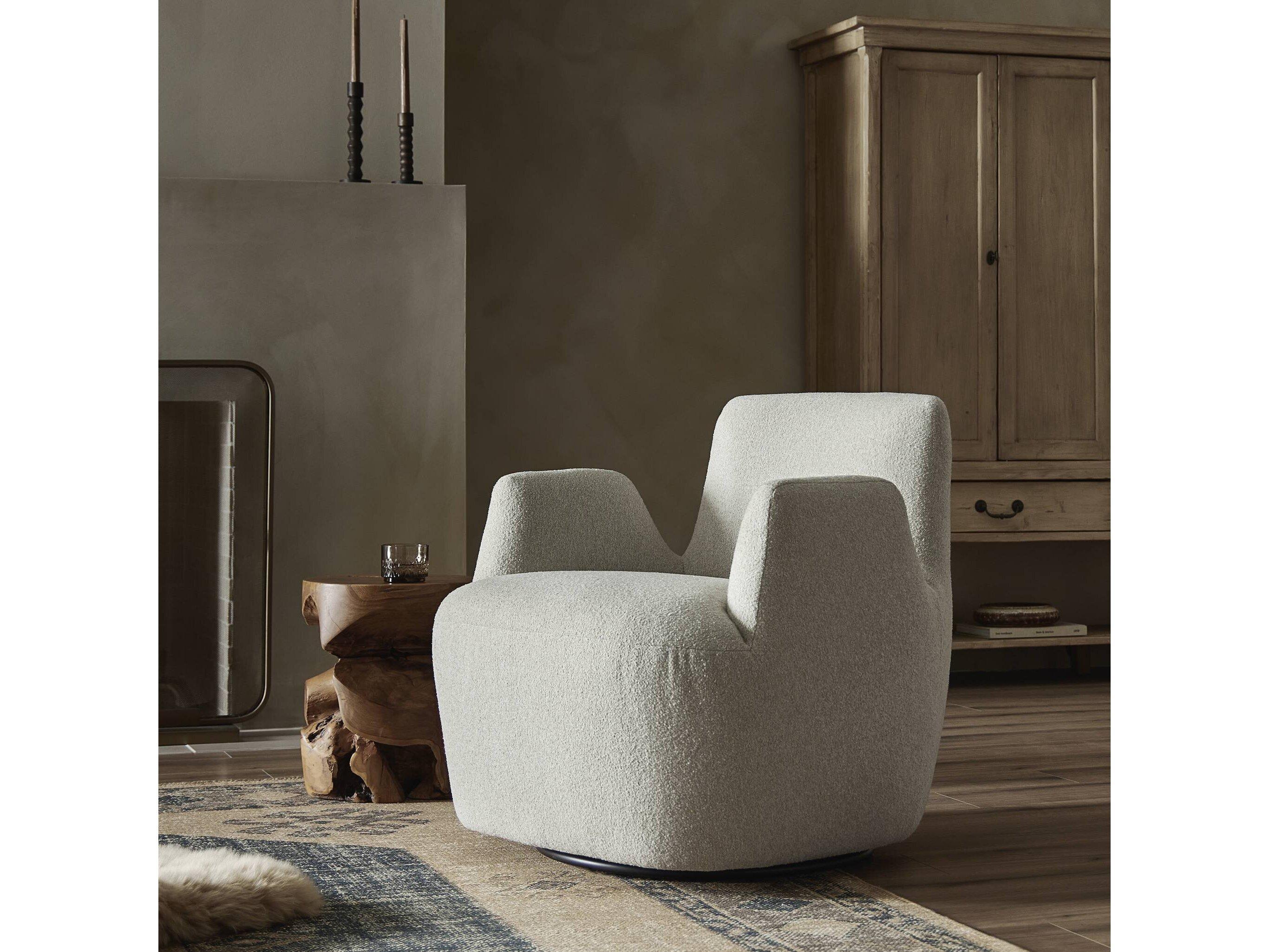 Four Hands Farrow Swivel White Fabric Accent Chair