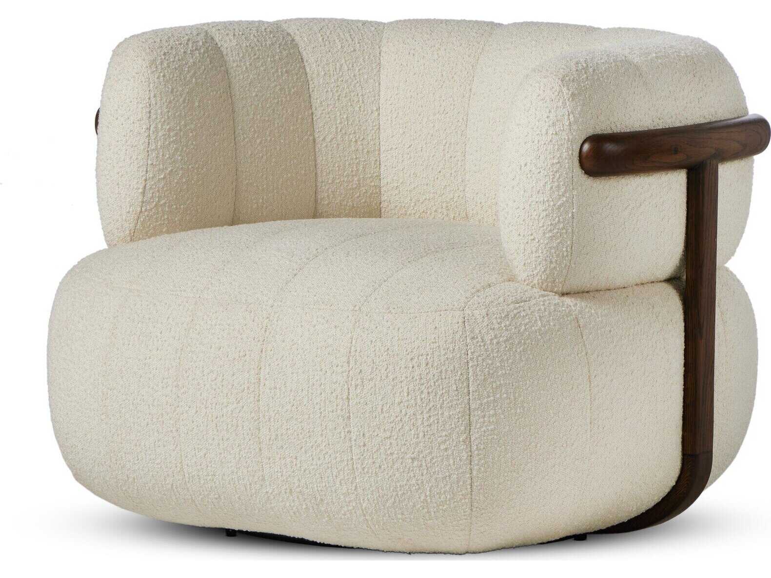 Four Hands Farrow Swivel White Fabric Accent Chair
