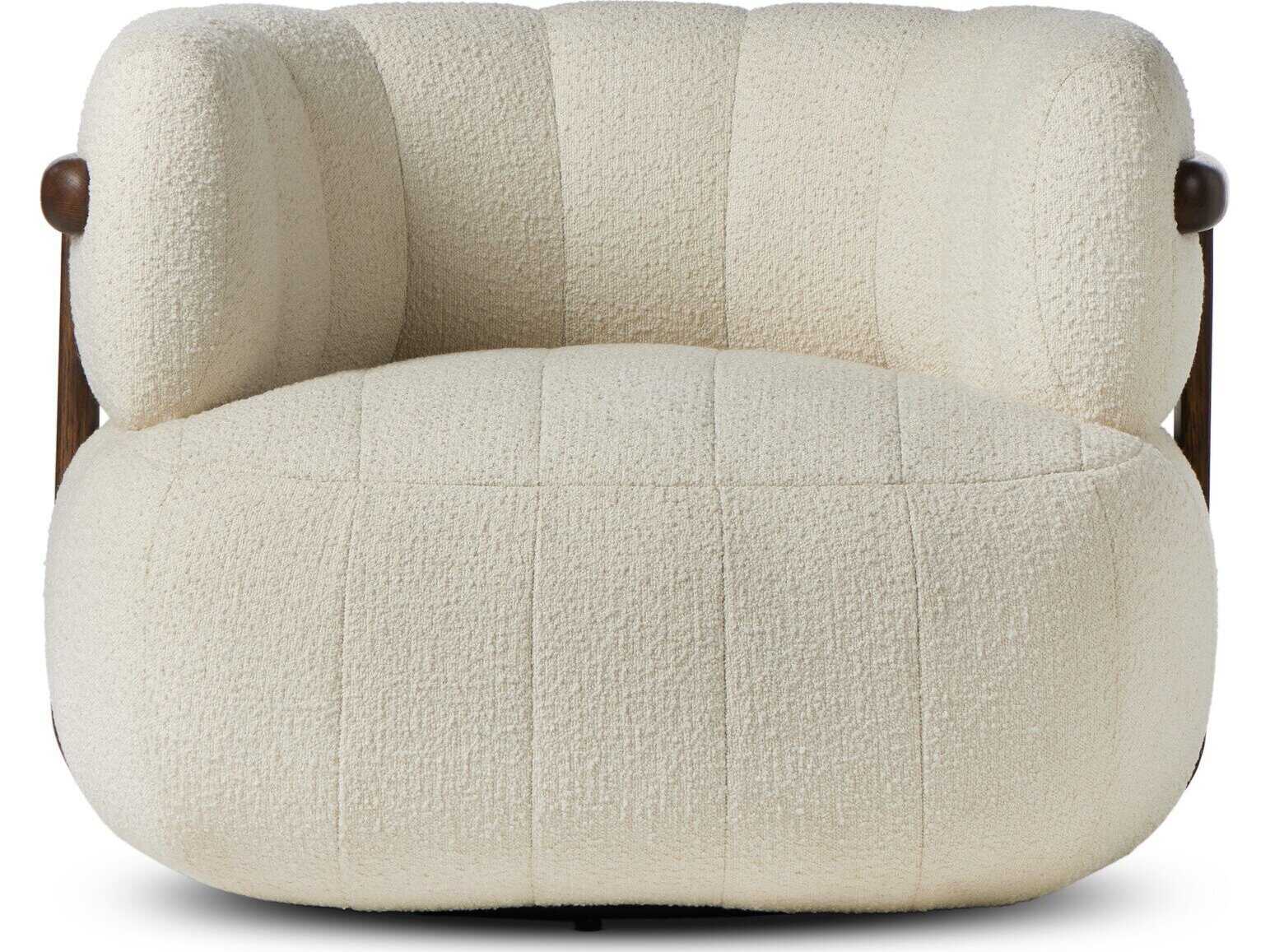 Four Hands Farrow Swivel White Fabric Accent Chair