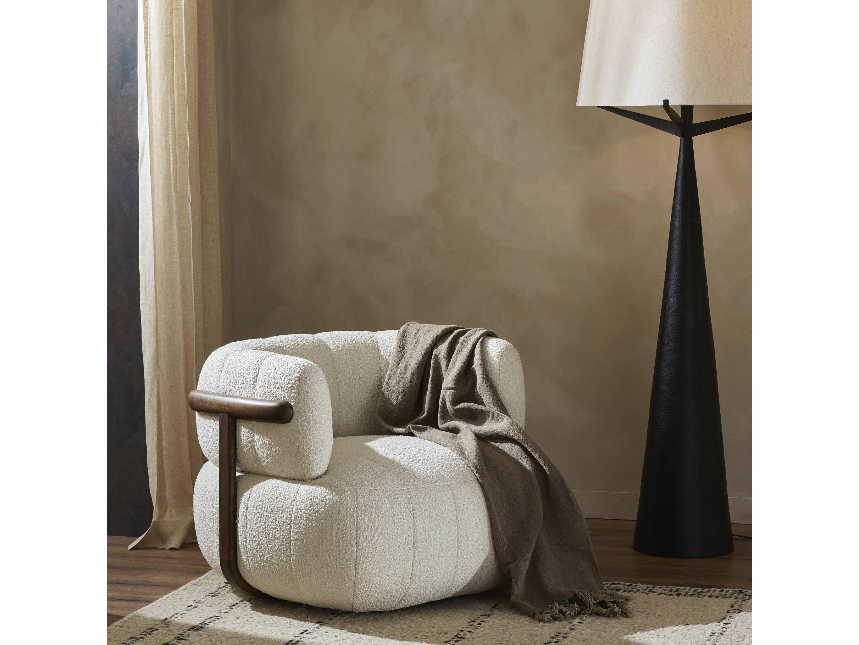 Four Hands Farrow Swivel White Fabric Accent Chair