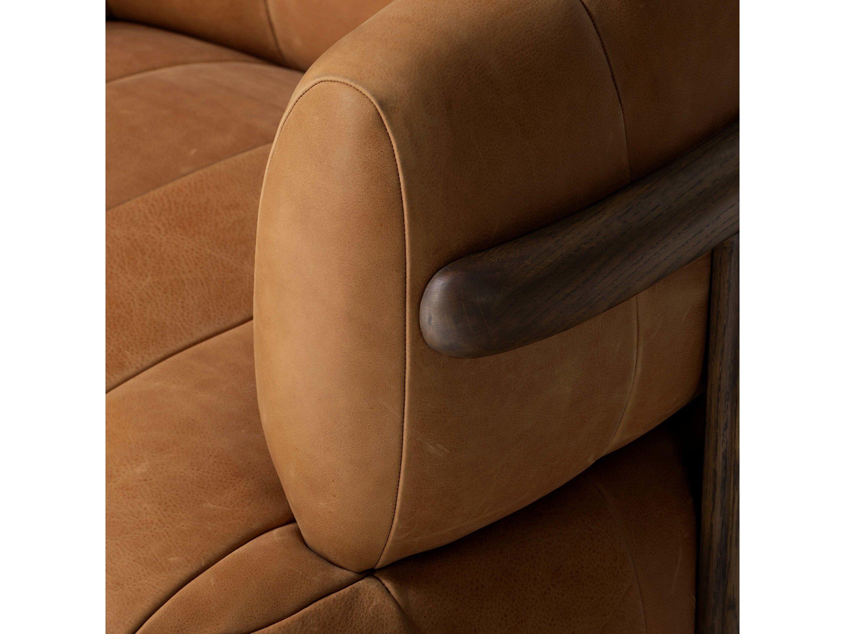 Four Hands Farrow Swivel Brown Leather Accent Chair