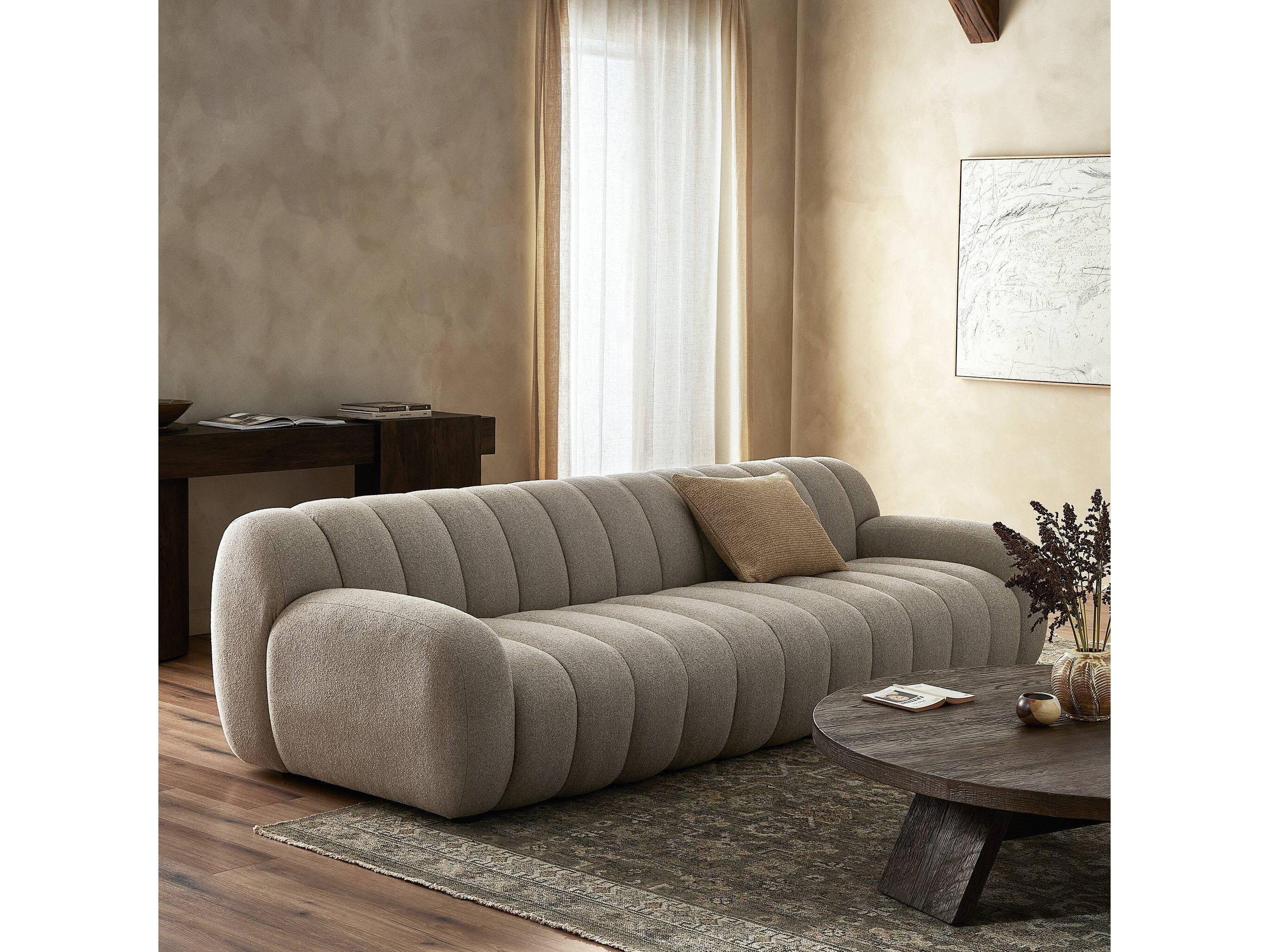 Four Hands Oslo Weslie Flax Black Parawood White Upholstered Sofa