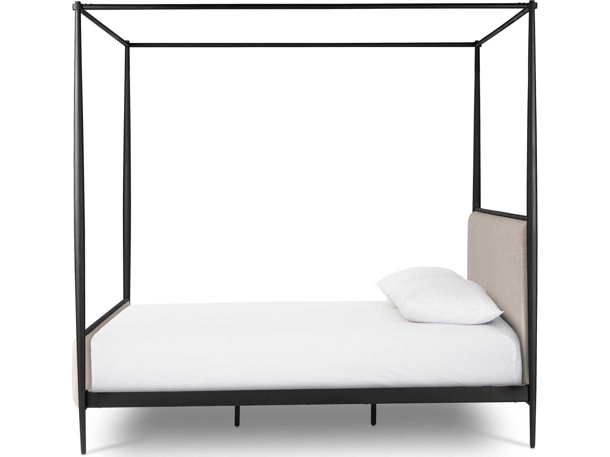 Four Hands Westgate Savoy Parchment Textured Black Iron Beige Queen Canopy Bed