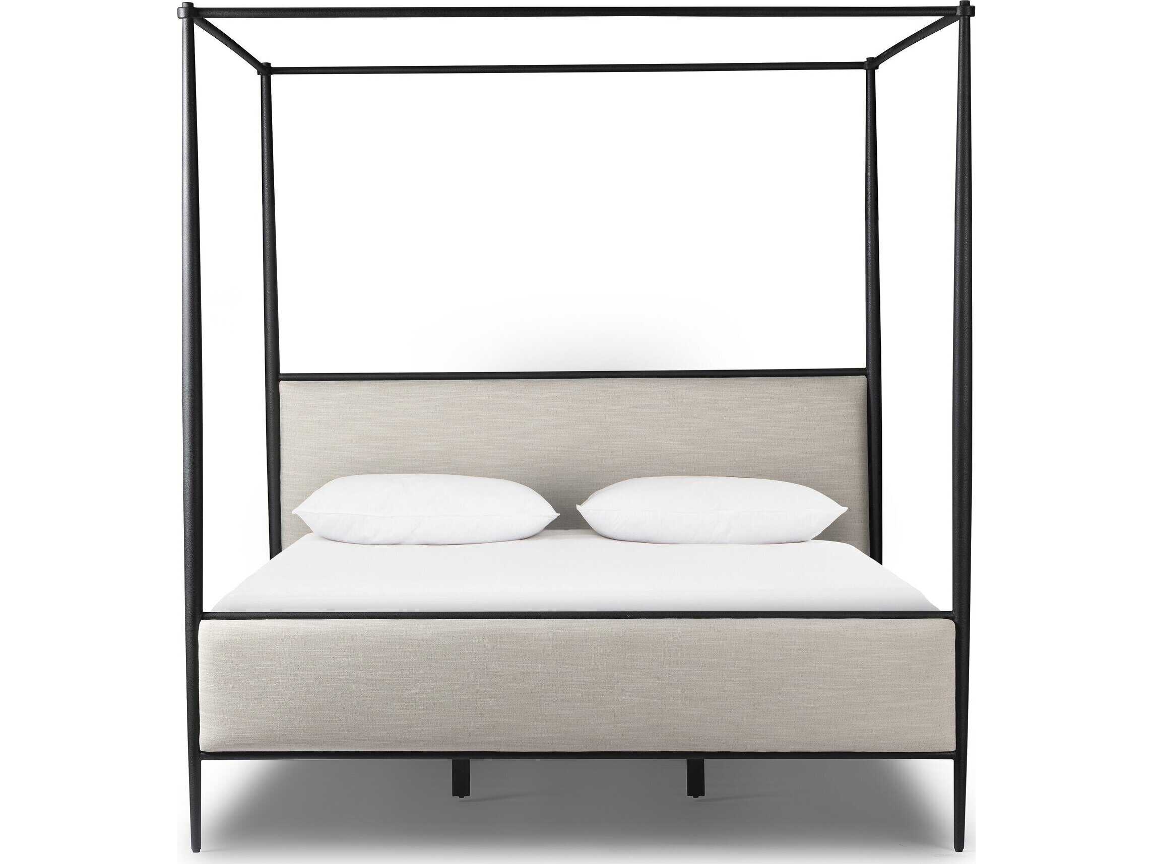 Four Hands Westgate Savoy Parchment Textured Black Iron Beige King Canopy Bed
