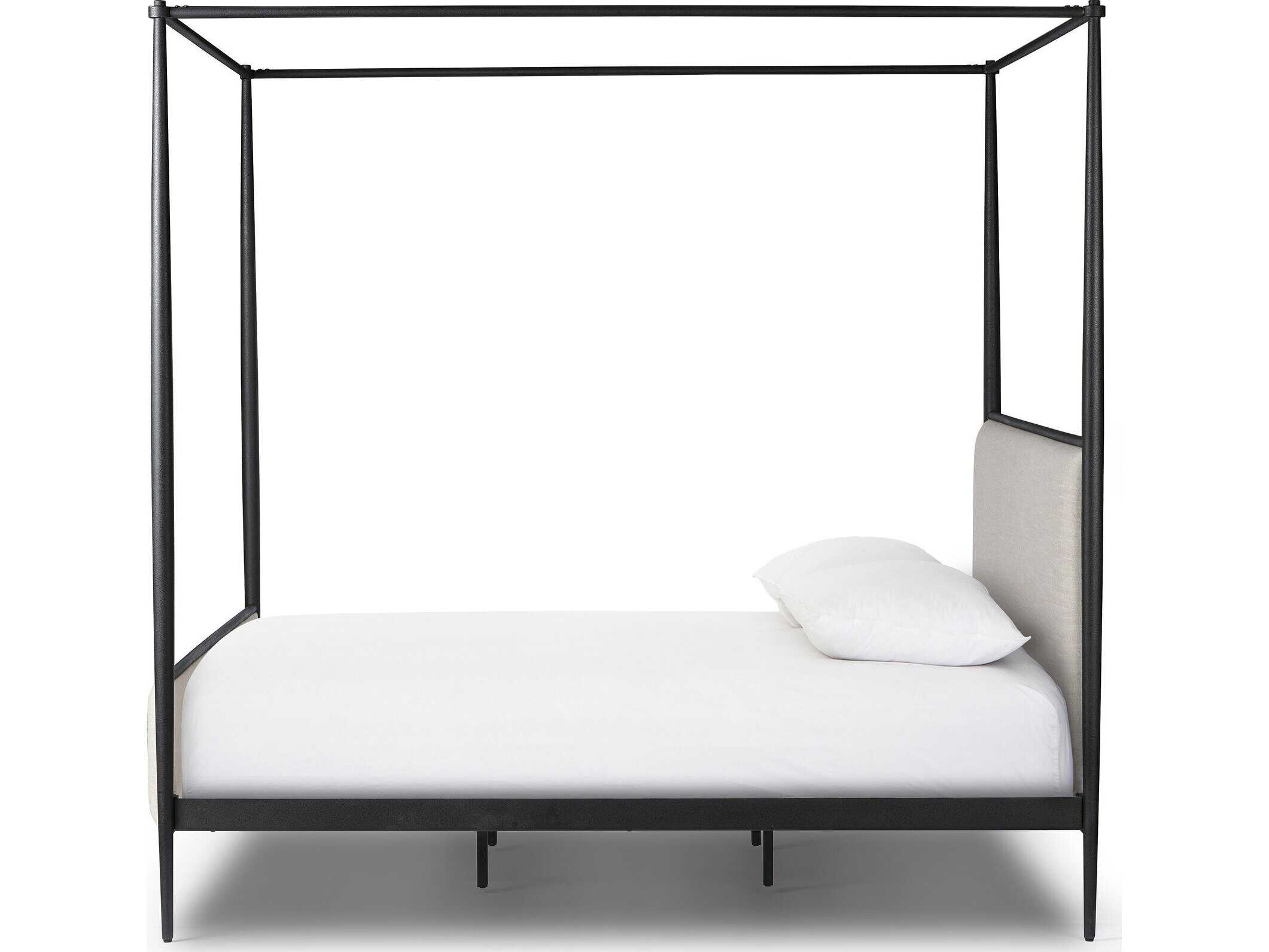Four Hands Westgate Savoy Parchment Textured Black Iron Beige King Canopy Bed