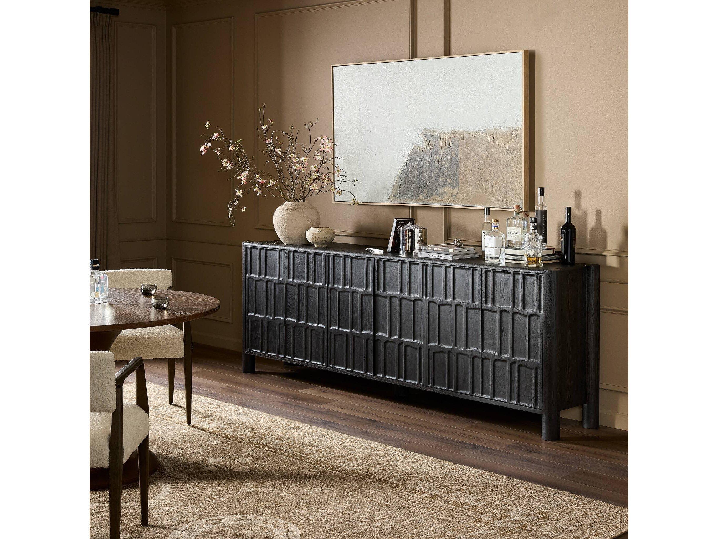 Four Hands Aiden Ezri Black Oak Wood Sideboard