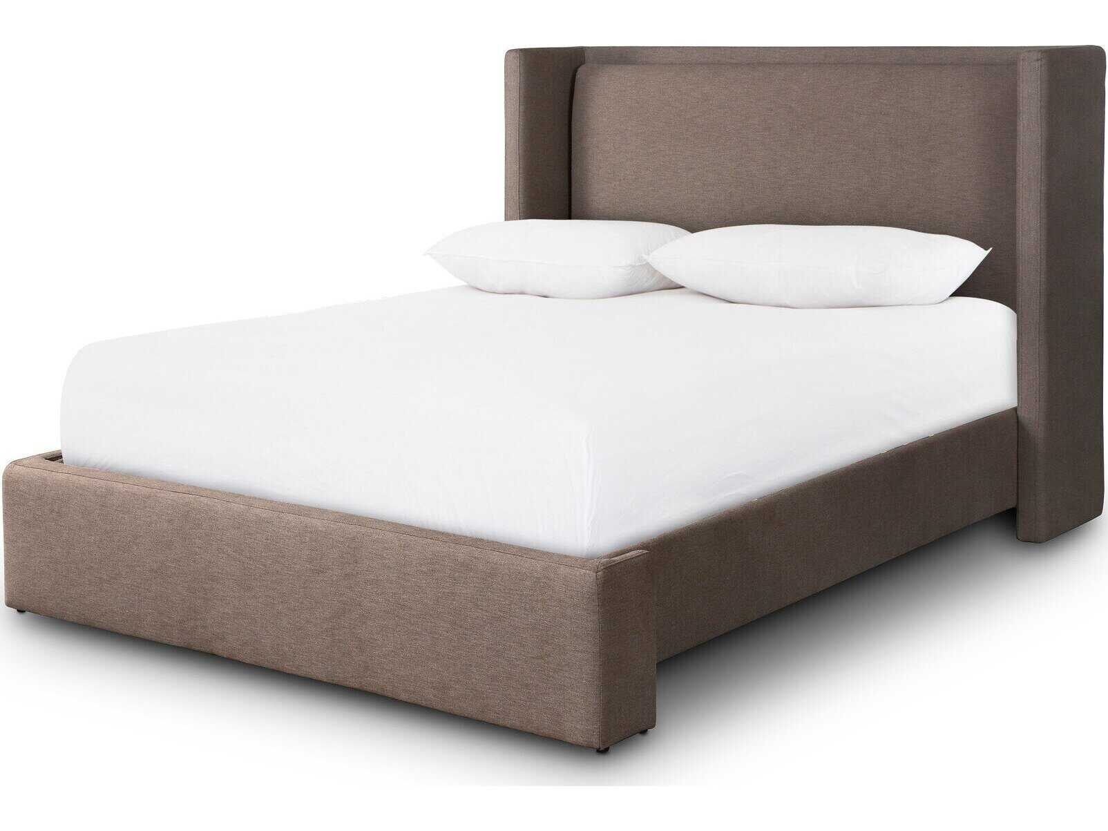 Four Hands Norwood Rhett Mink Brown Upholstered Queen Shelter Bed