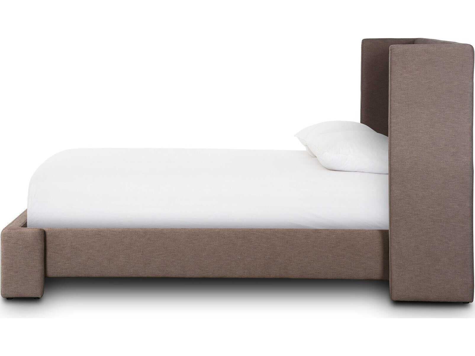 Four Hands Norwood Rhett Mink Brown Upholstered Queen Shelter Bed